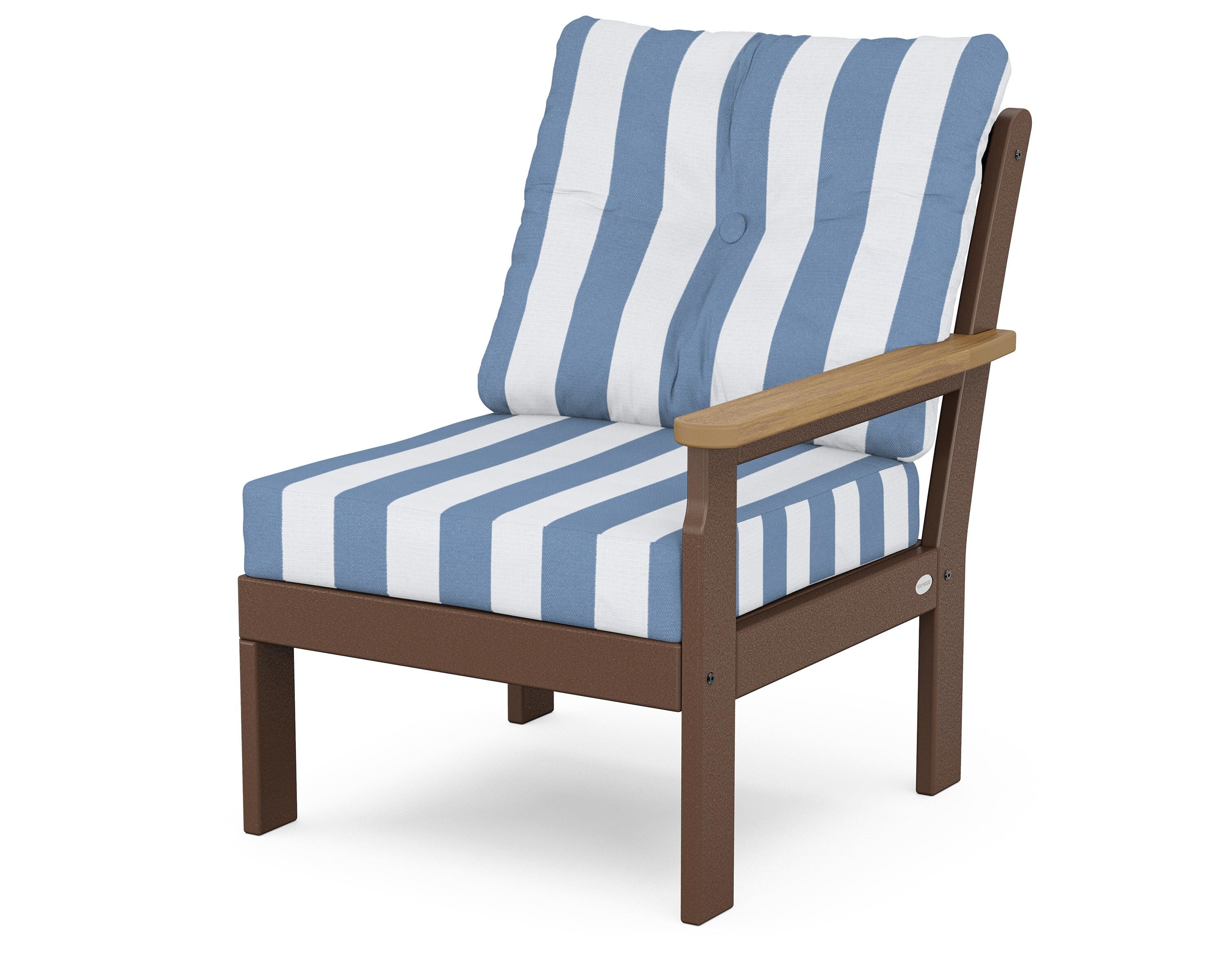 POLYWOOD® Vineyard Modular Right Arm Chair in Mahogany / Natural / Cabana Stripe Sky Blue