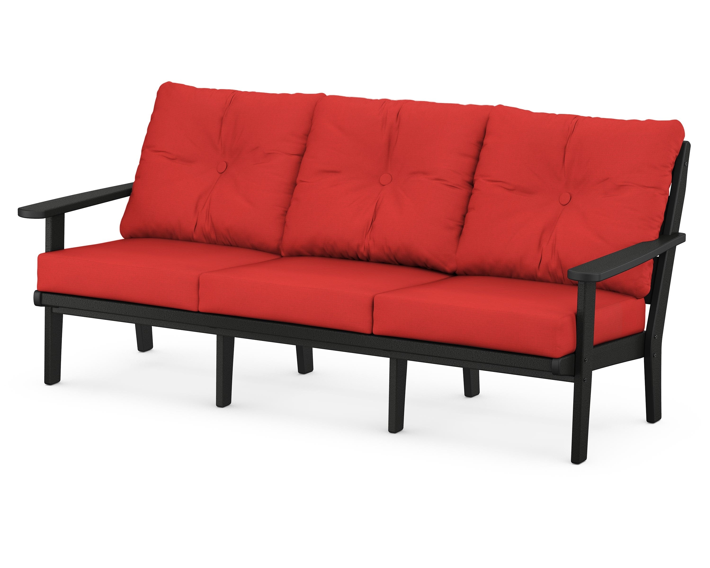 POLYWOOD® Lakeside Deep Seating Sofa in Black / Crimson Linen