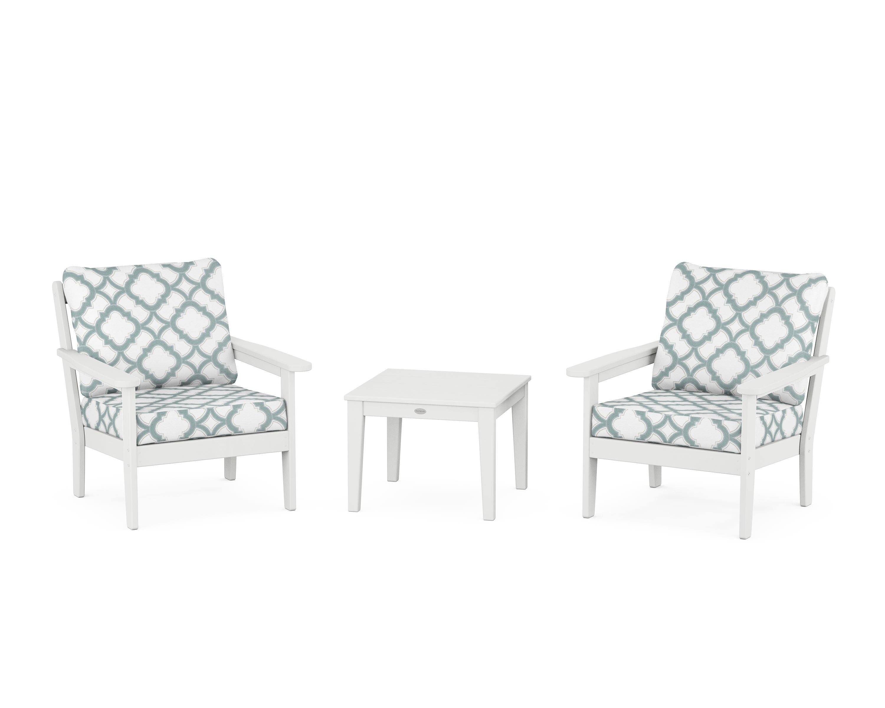 Country Living Cottage 3-Piece Deep Seating Set in White / Trellis Glacier Spa