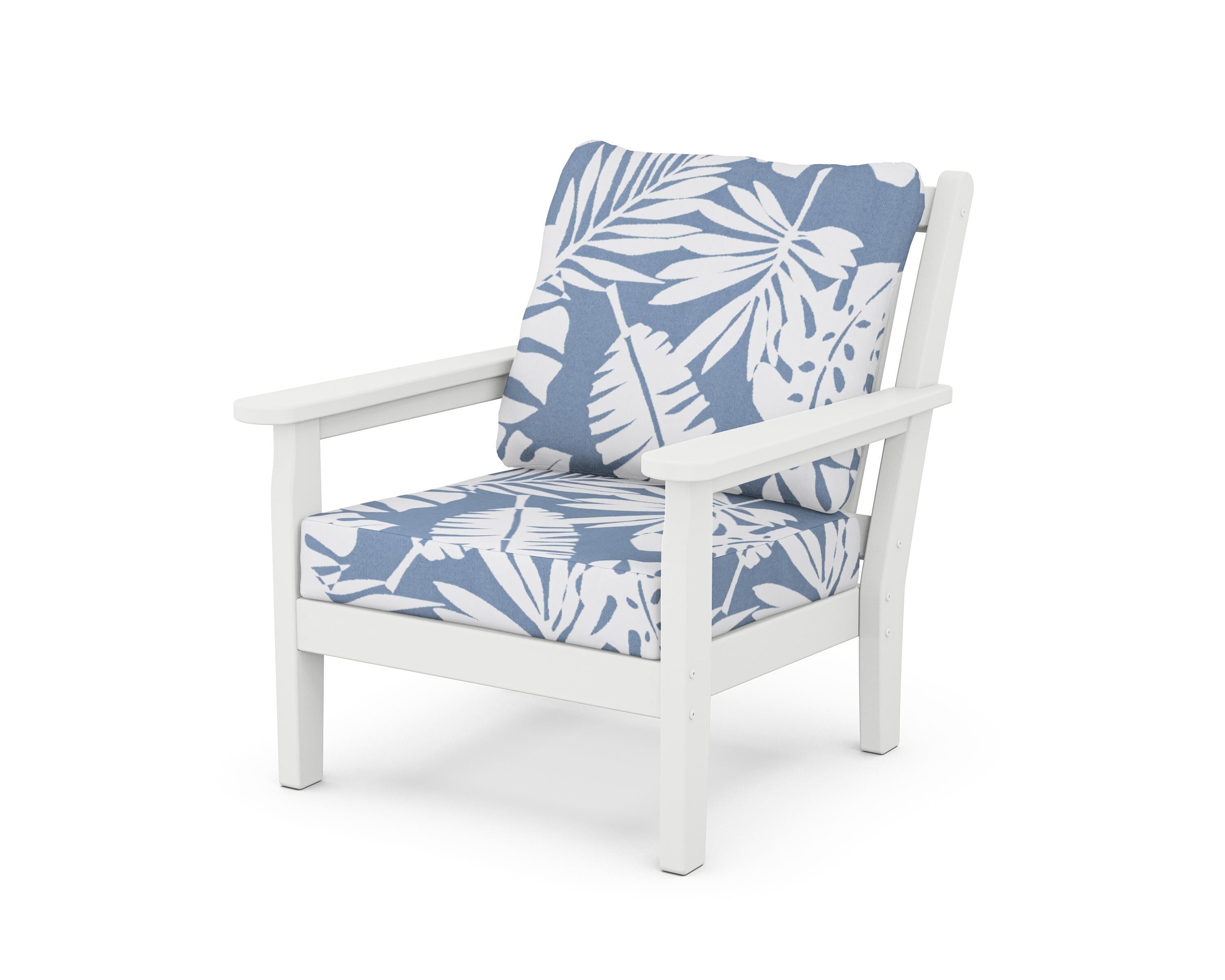 POLYWOOD® Chippendale Deep Seating Chair in White / Leaf Sky Blue