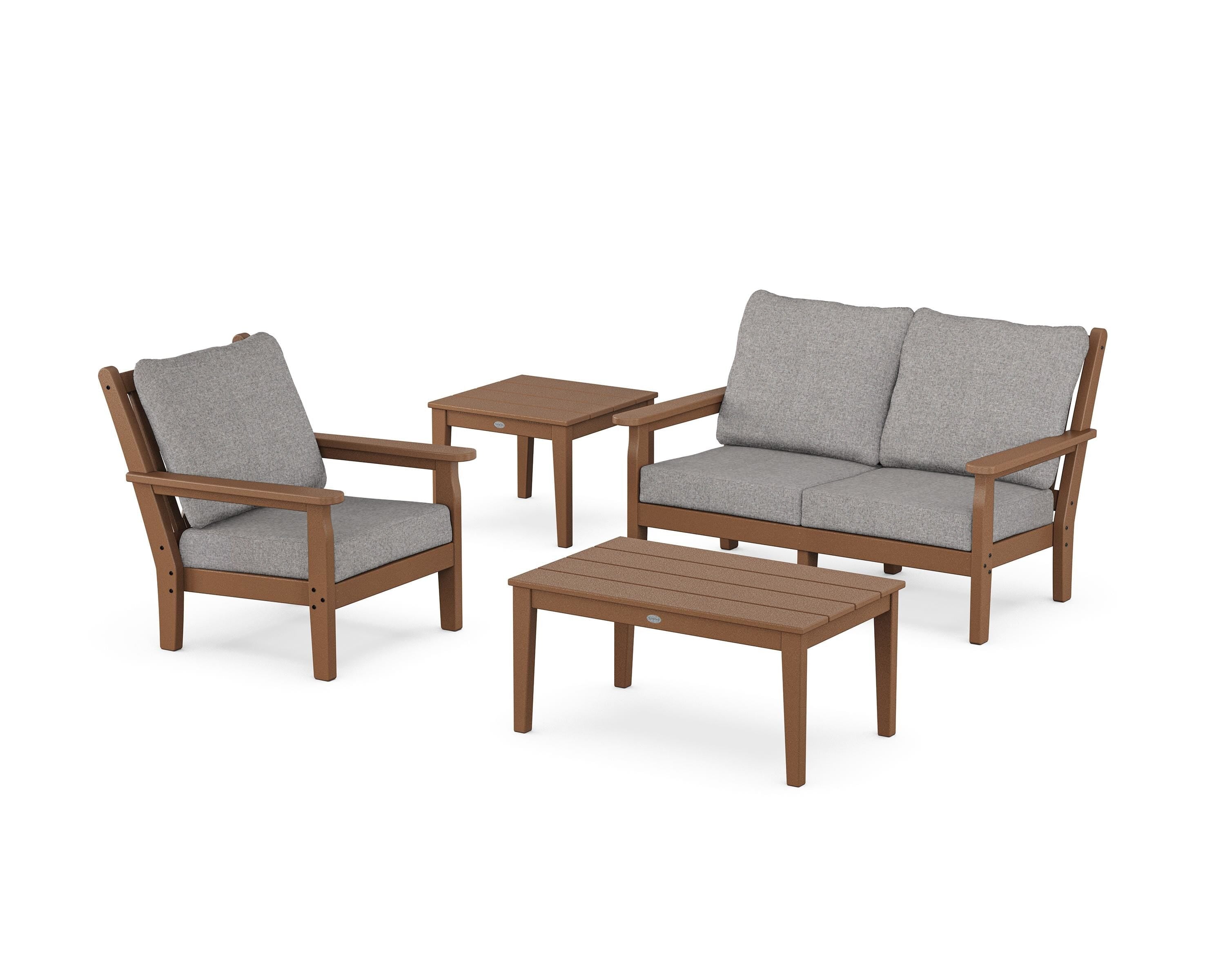 POLYWOOD® Chippendale 4-Piece Deep Seating Set in Teak / Grey Mist