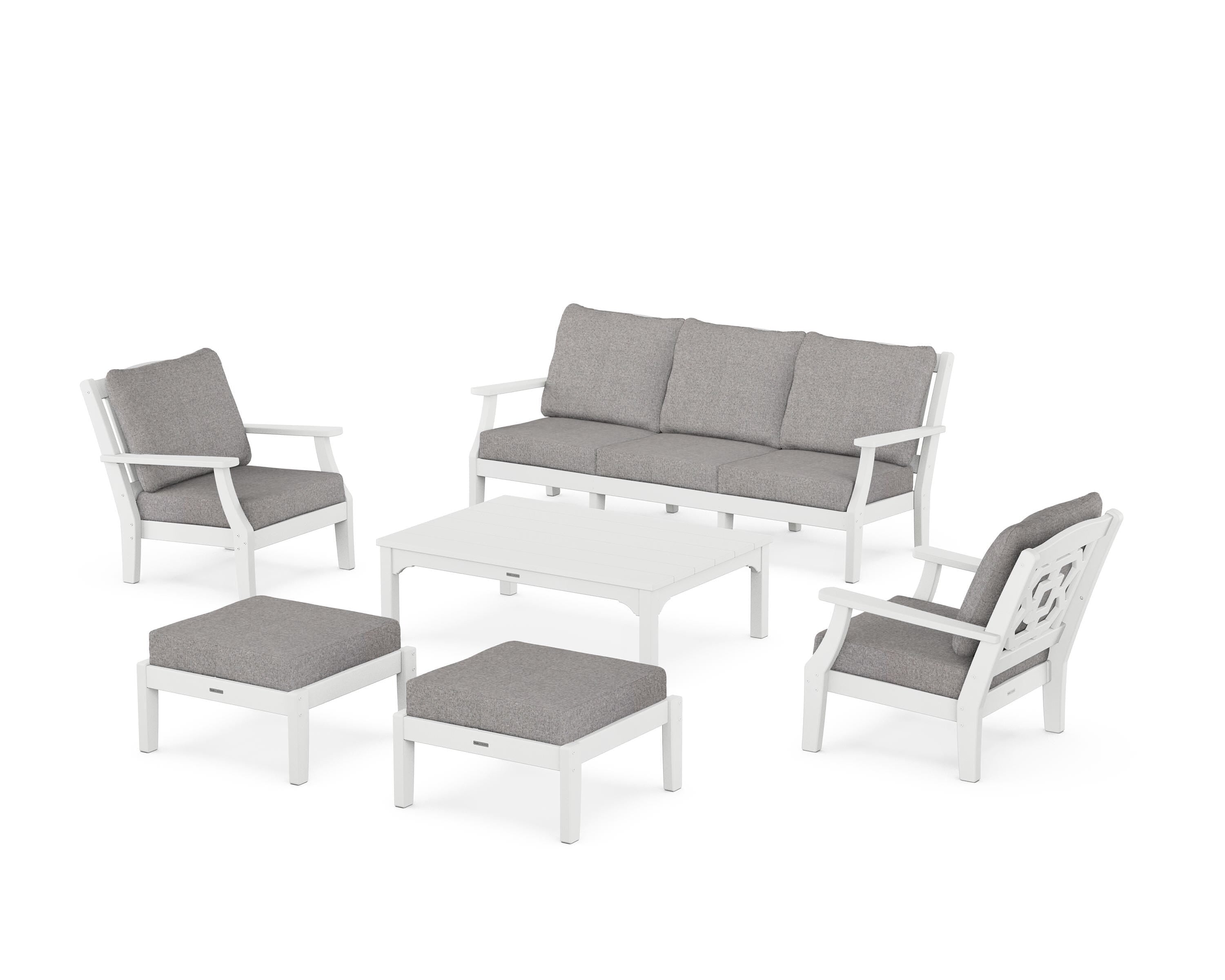 Martha Stewart by POLYWOOD® Chinoiserie 6-Piece Lounge Sofa Set in White / Grey Mist