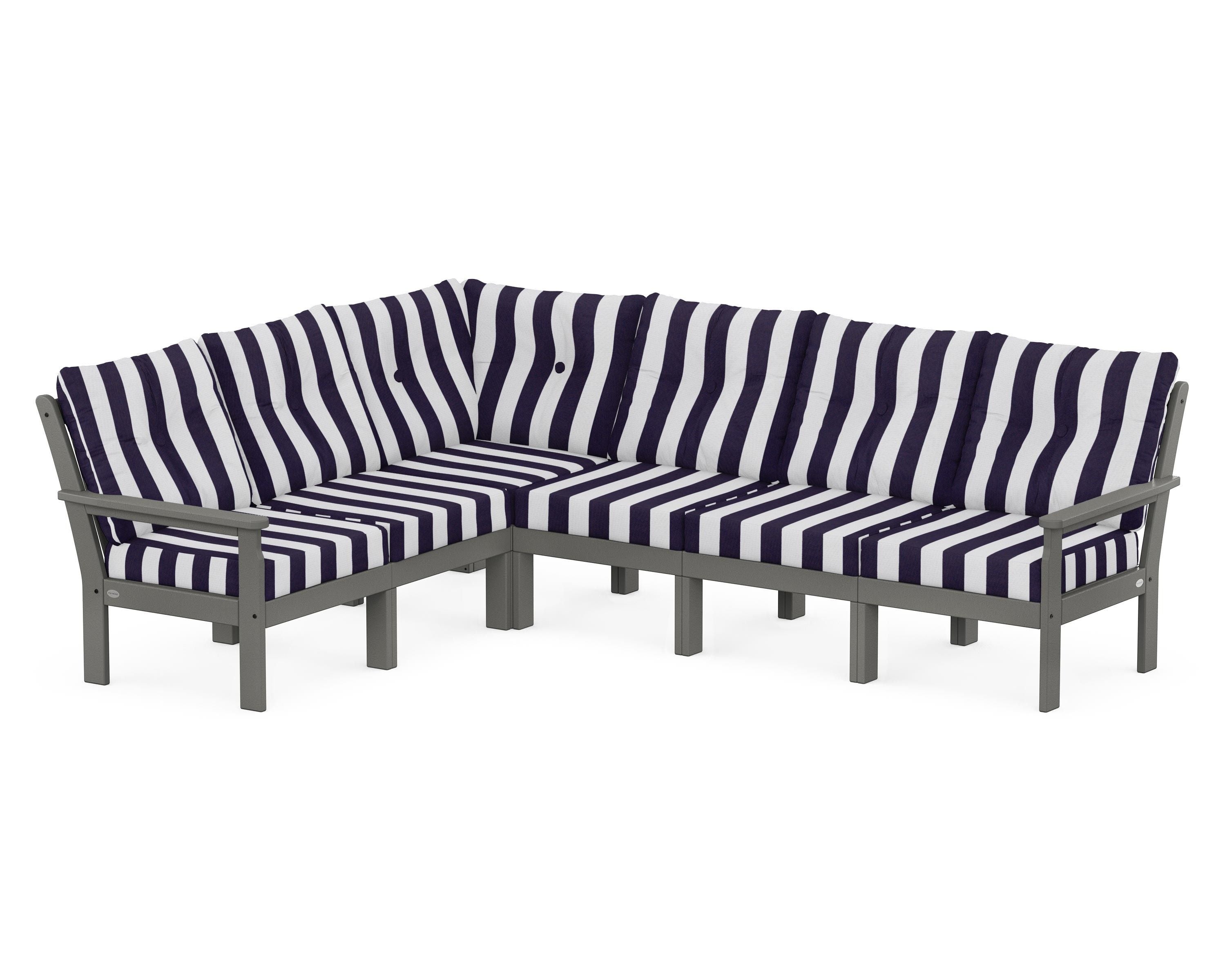 POLYWOOD® Vineyard 6-Piece Sectional in Slate Grey / Cabana Stripe Navy