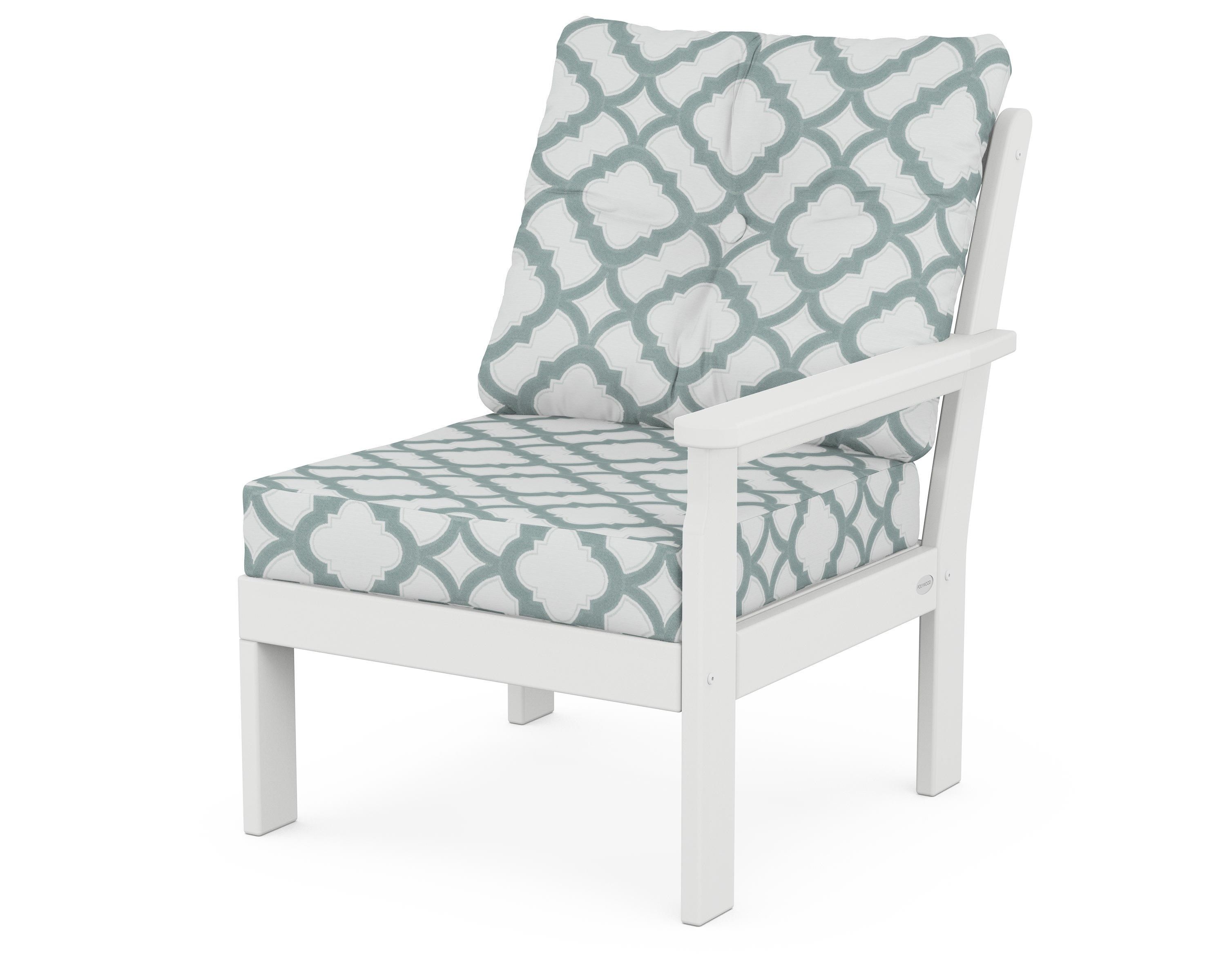 POLYWOOD® Vineyard Modular Right Arm Chair in White / Trellis Glacier Spa