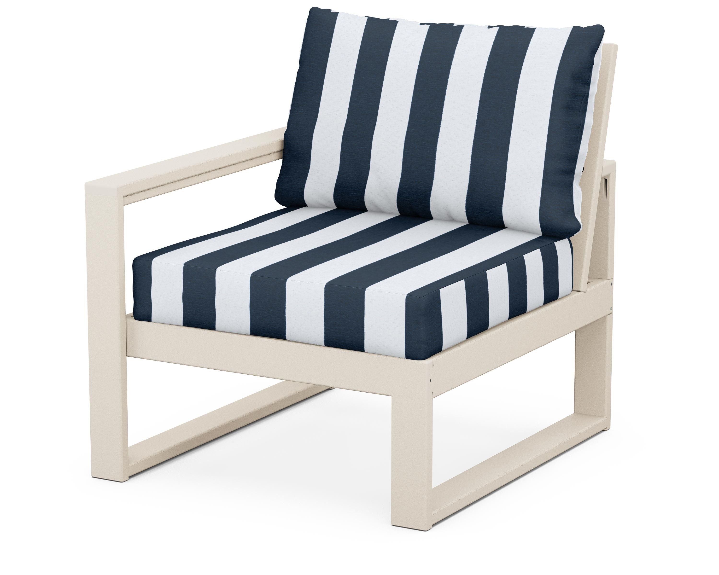 POLYWOOD® EDGE Modular Left Arm Chair in Sand / Cabana Stripe Marine Indigo