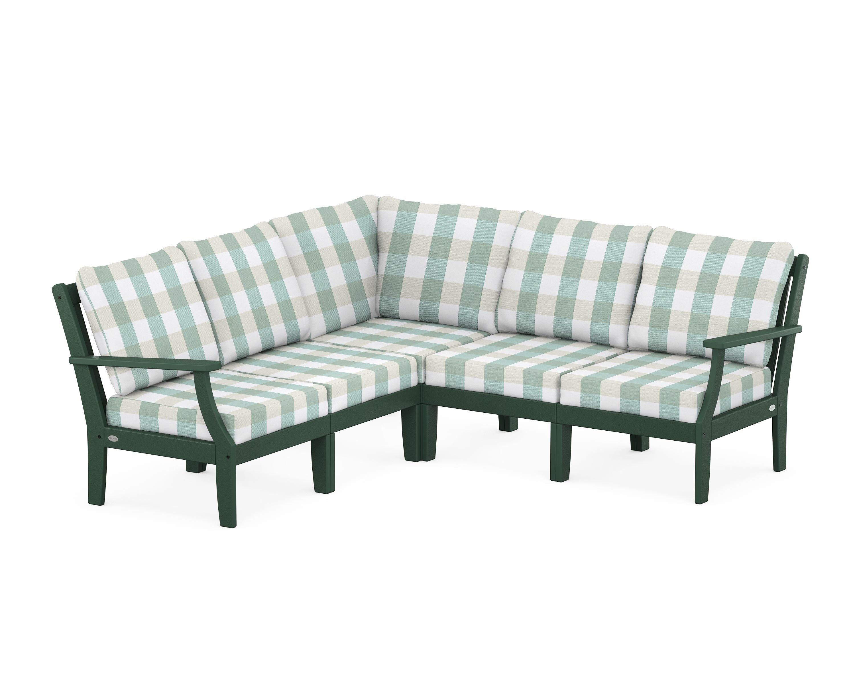 POLYWOOD® Braxton Modular 5-Piece Deep Seating Set in Green / Buffalo Plaid Glacier Spa