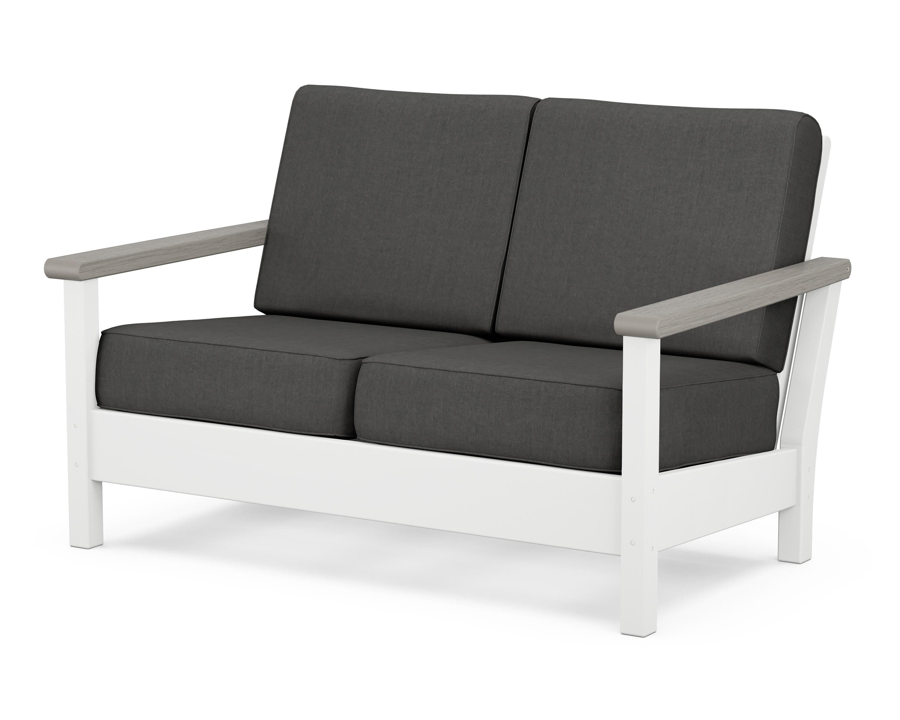 POLYWOOD® Harbour Deep Seating Loveseat in White / Driftwood / Spectrum Carbon