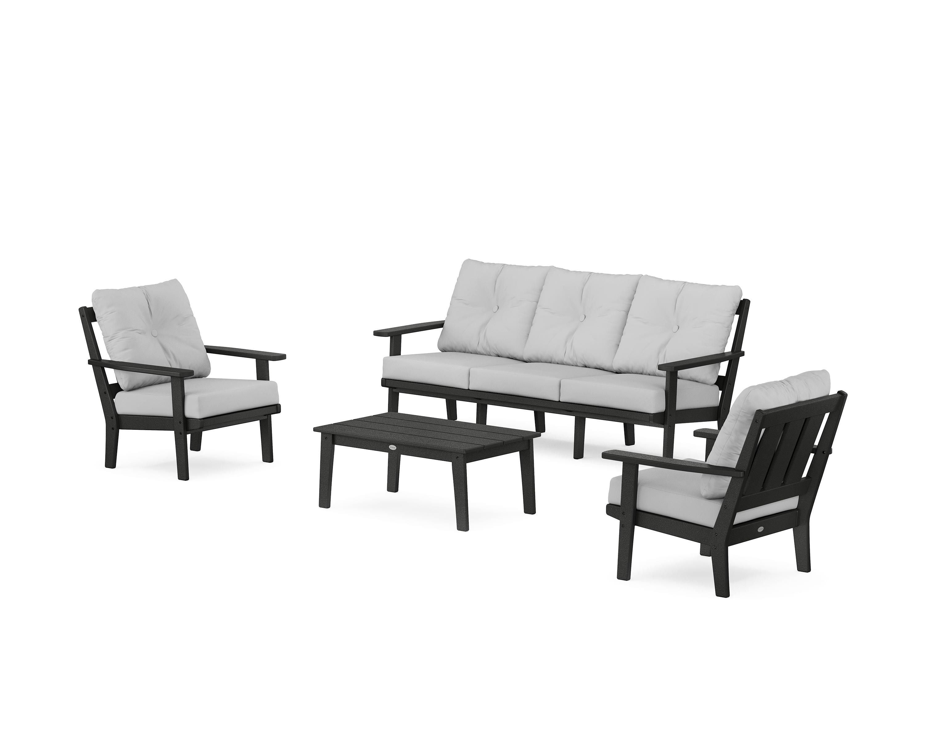 POLYWOOD® Oxford 4-Piece Deep Seating Set with Sofa in Black / Glacier Spa