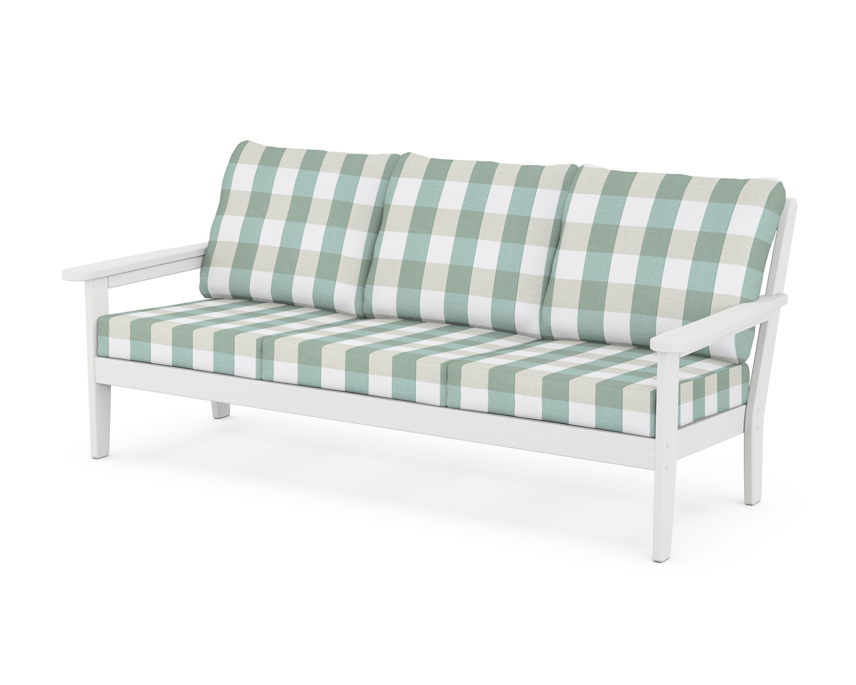Country Living Cottage Deep Seating Sofa in White / Buffalo Plaid Glacier Spa