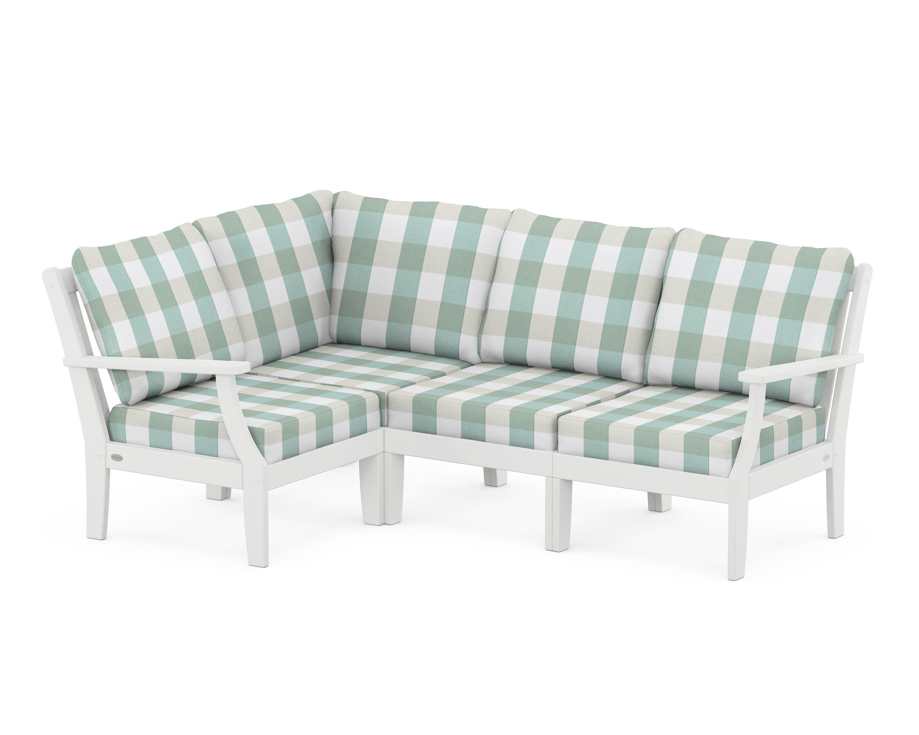 POLYWOOD® Braxton Modular 4-Piece Deep Seating Set in White / Buffalo Plaid Glacier Spa