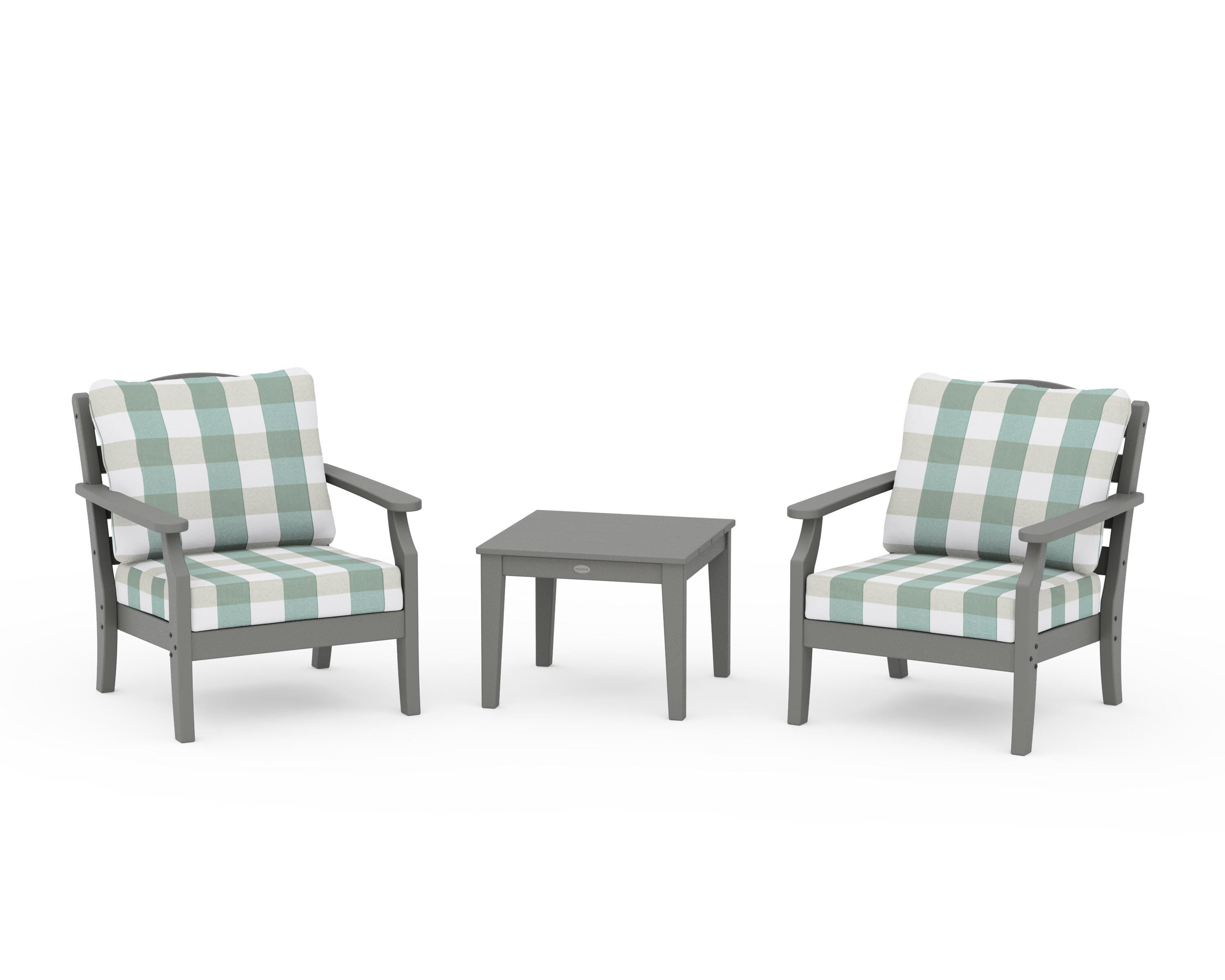 Draper James™ by POLYWOOD® Savannah 3-Piece Deep Seating Set in Slate Grey / Buffalo Plaid Glacier Spa