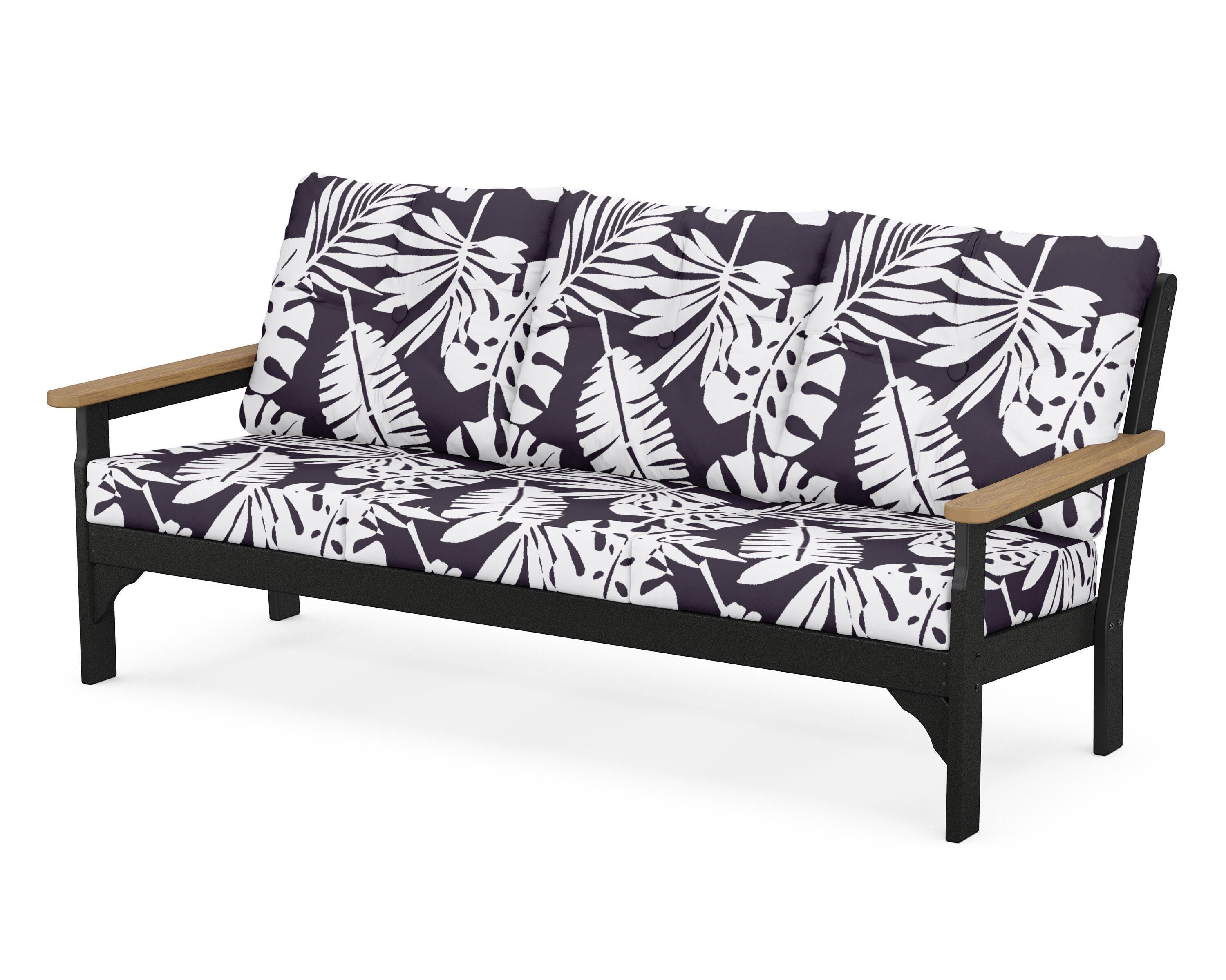 POLYWOOD® Vineyard Deep Seating Sofa in Black / Natural / Leaf Navy