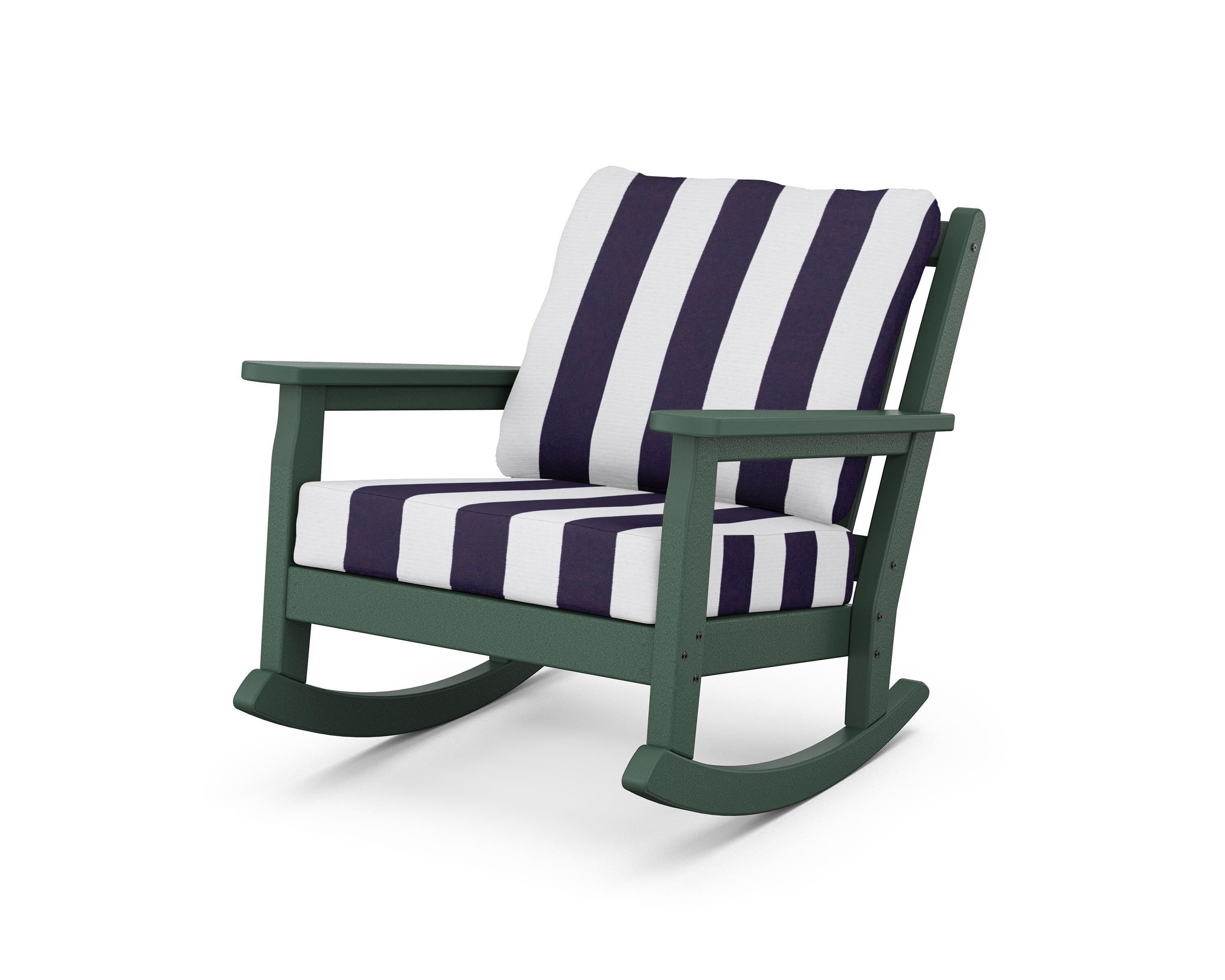 POLYWOOD® Chippendale Deep Seating Rocking Chair in Green / Cabana Stripe Navy