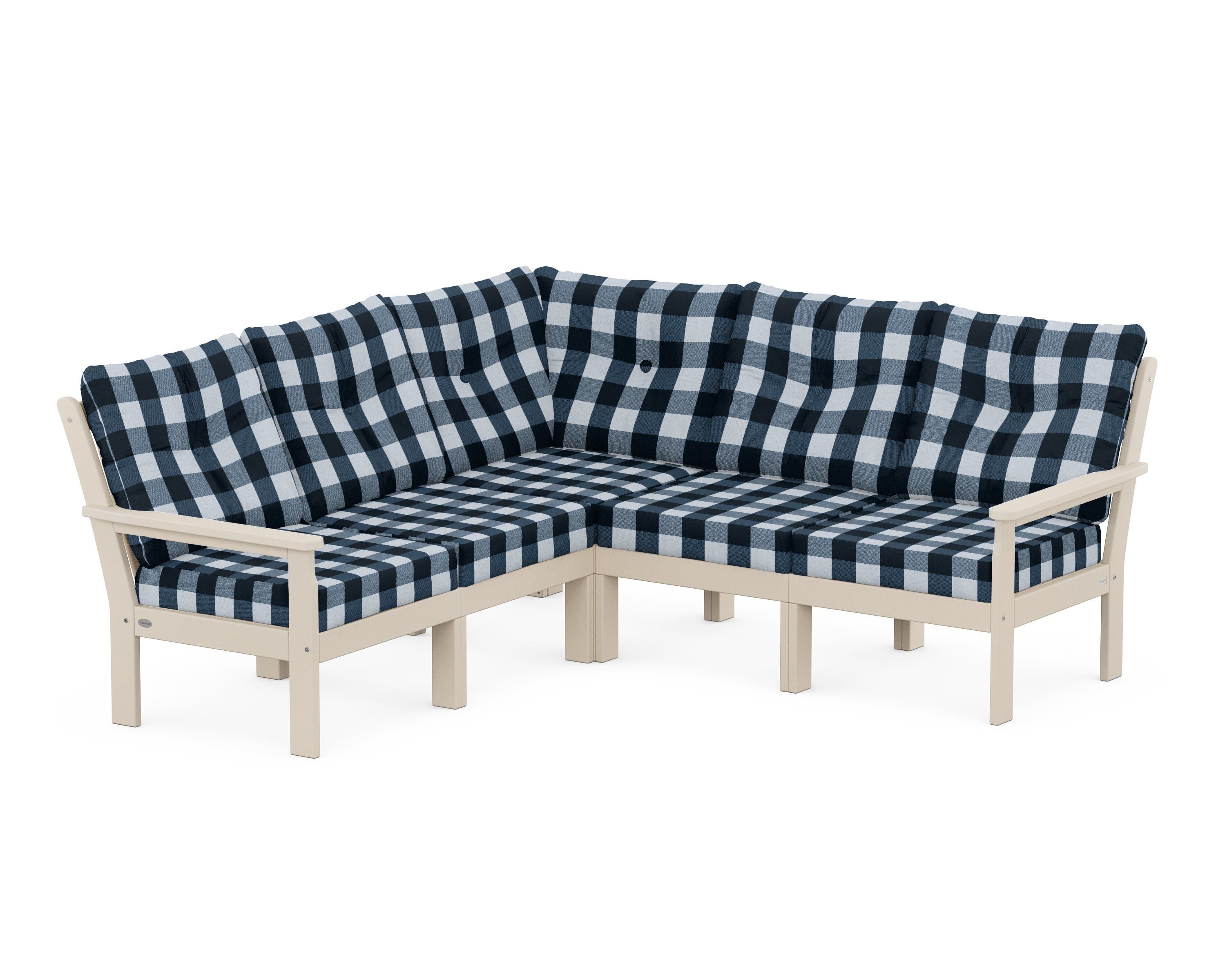 POLYWOOD® Vineyard 5-Piece Sectional in Sand / Buffalo Plaid Marine Indigo