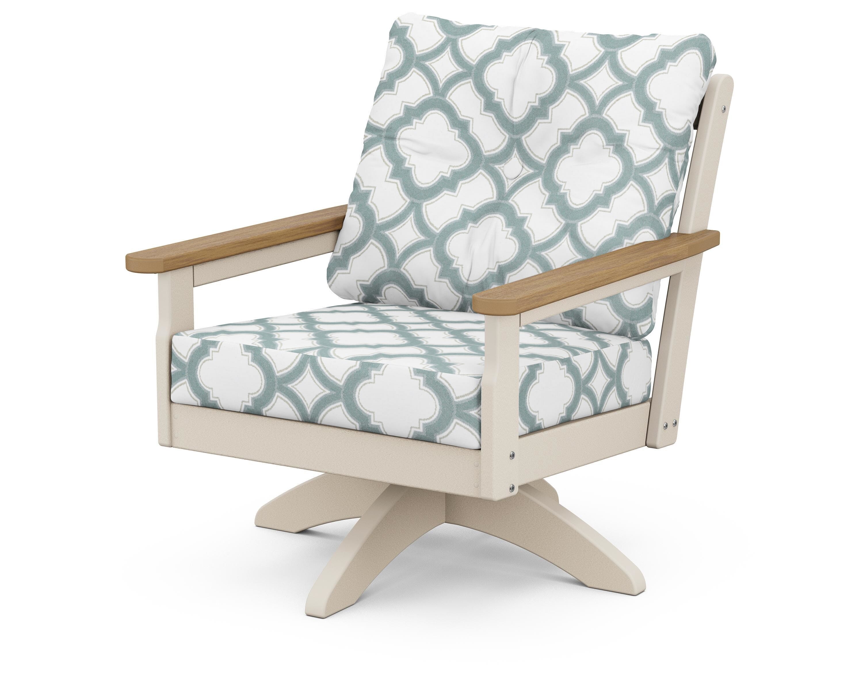 POLYWOOD® Vineyard Deep Seating Swivel Chair in Sand / Natural / Trellis Glacier Spa