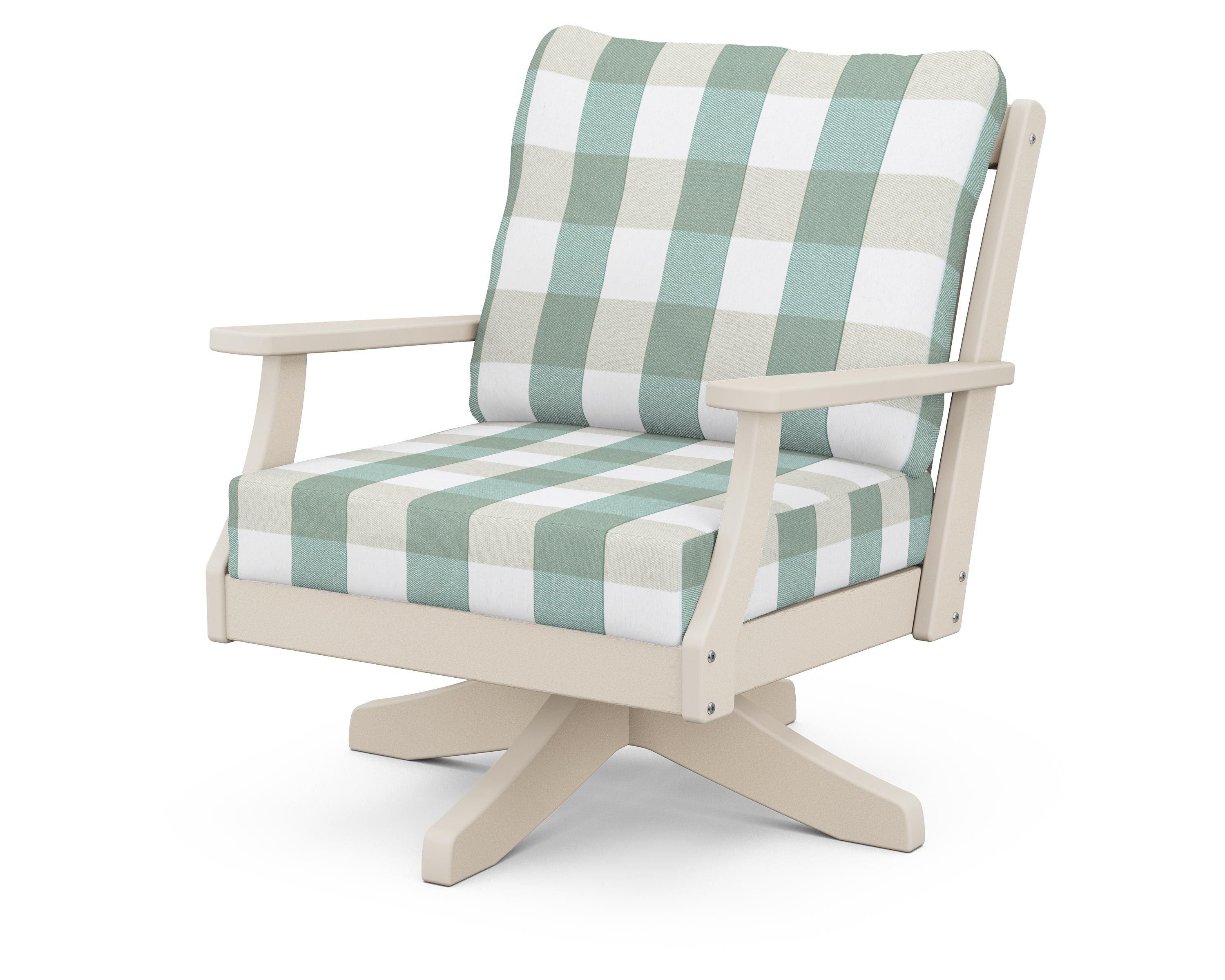 POLYWOOD® Braxton Deep Seating Swivel Chair in Sand / Buffalo Plaid Glacier Spa