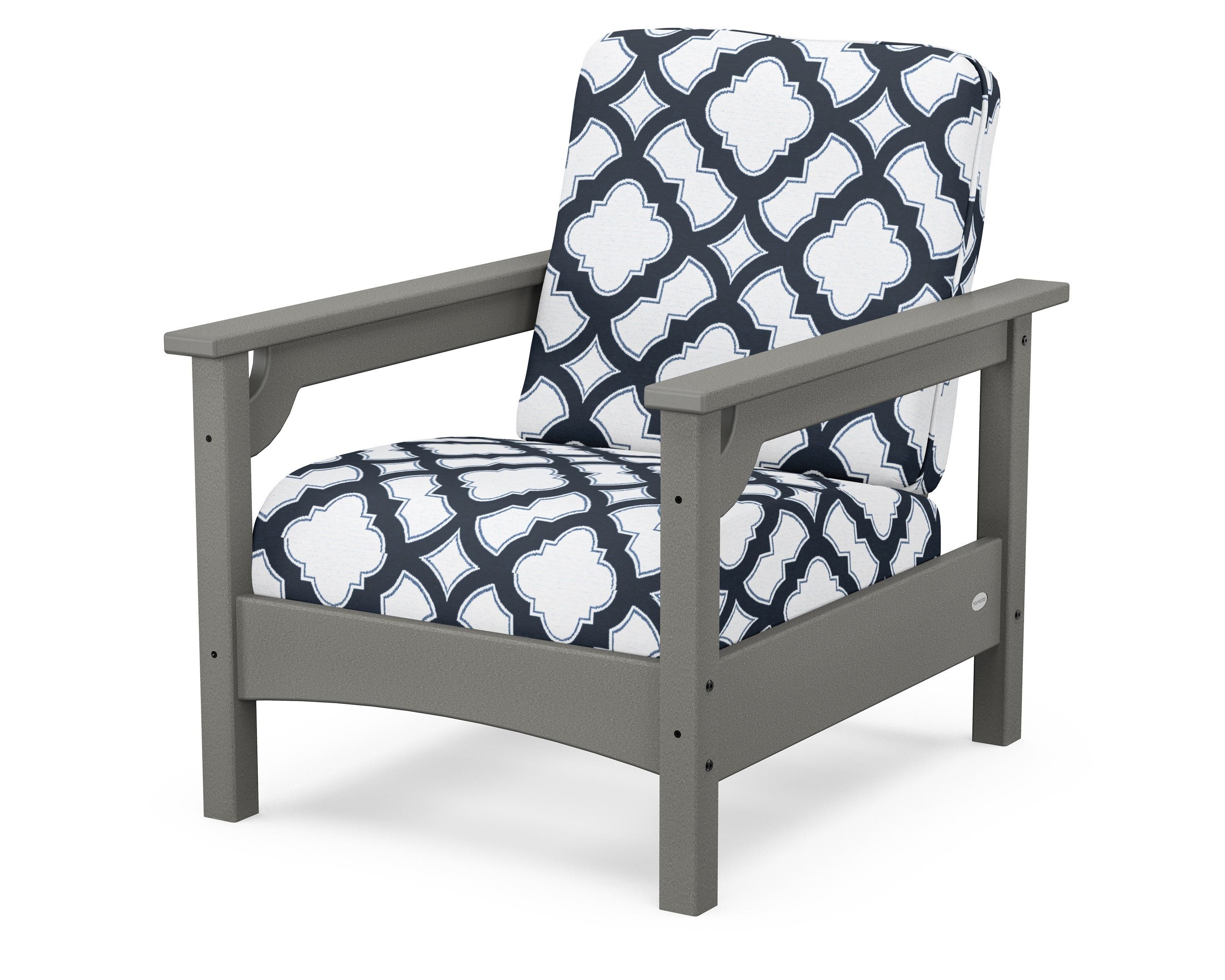 POLYWOOD® Club Chair in Slate Grey / Trellis Marine Indigo