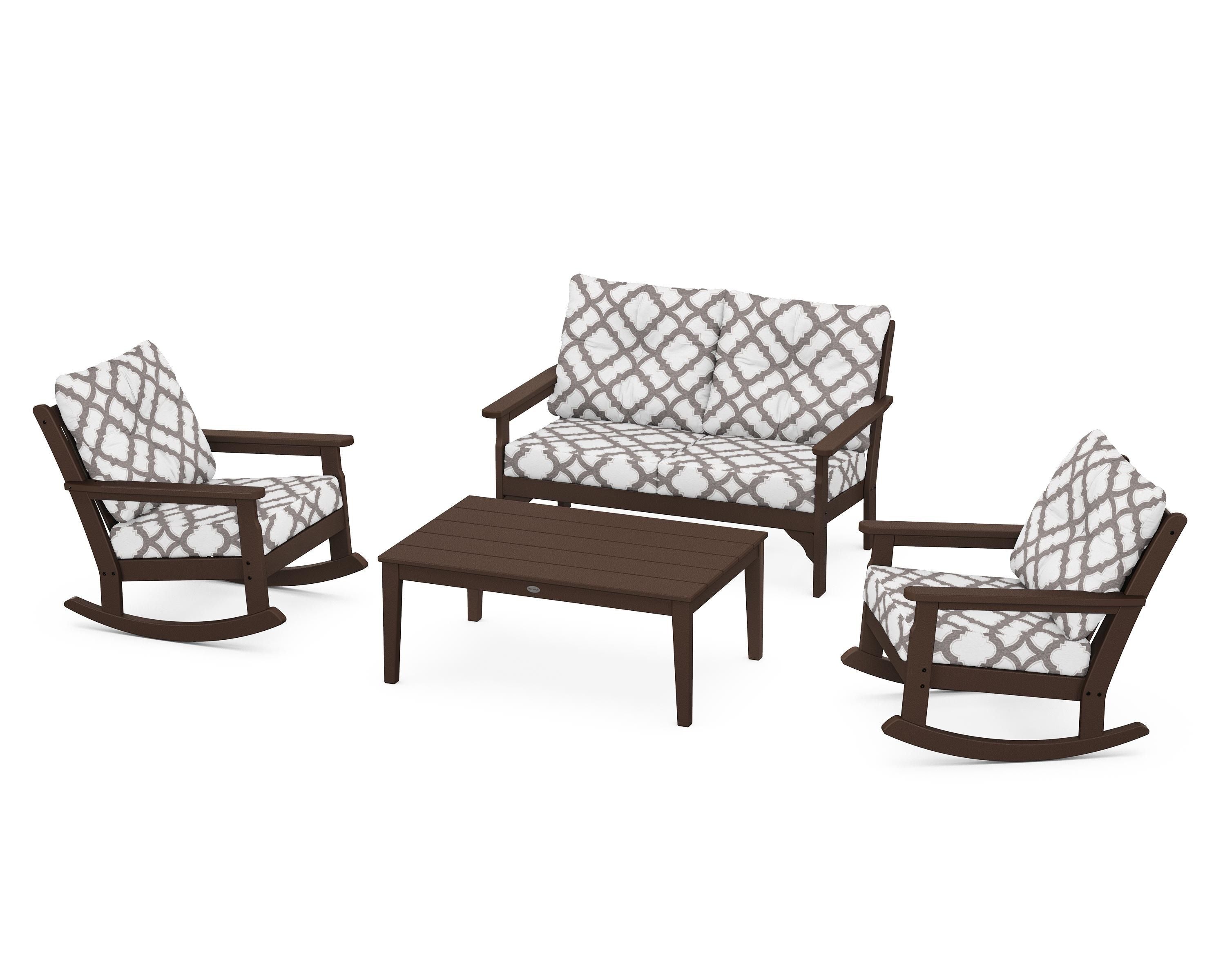 POLYWOOD® Vineyard 4-Piece Deep Seating Rocking Chair Set in Mahogany / Trellis Grey Mist