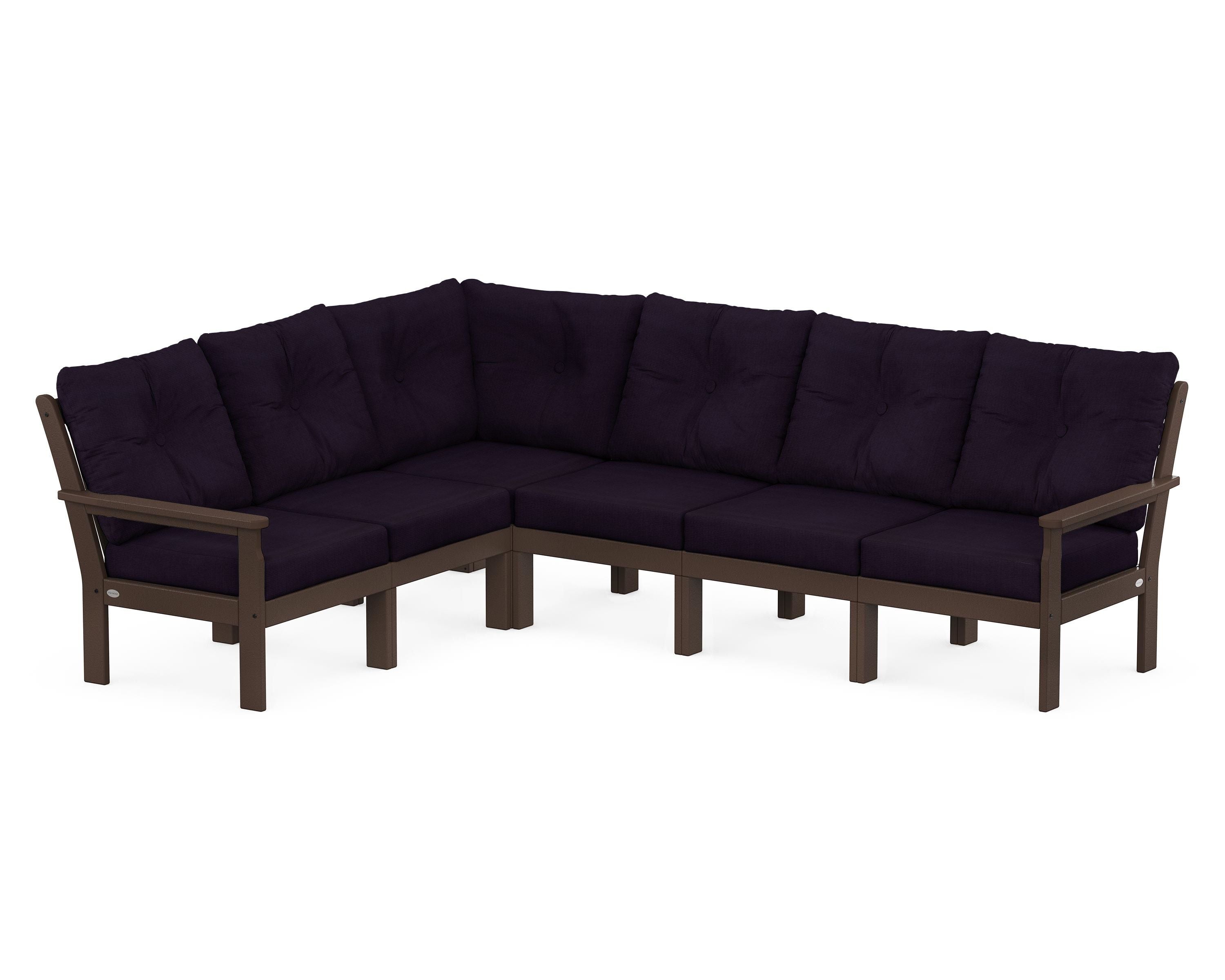 POLYWOOD® Vineyard 6-Piece Sectional in Mahogany / Navy Linen
