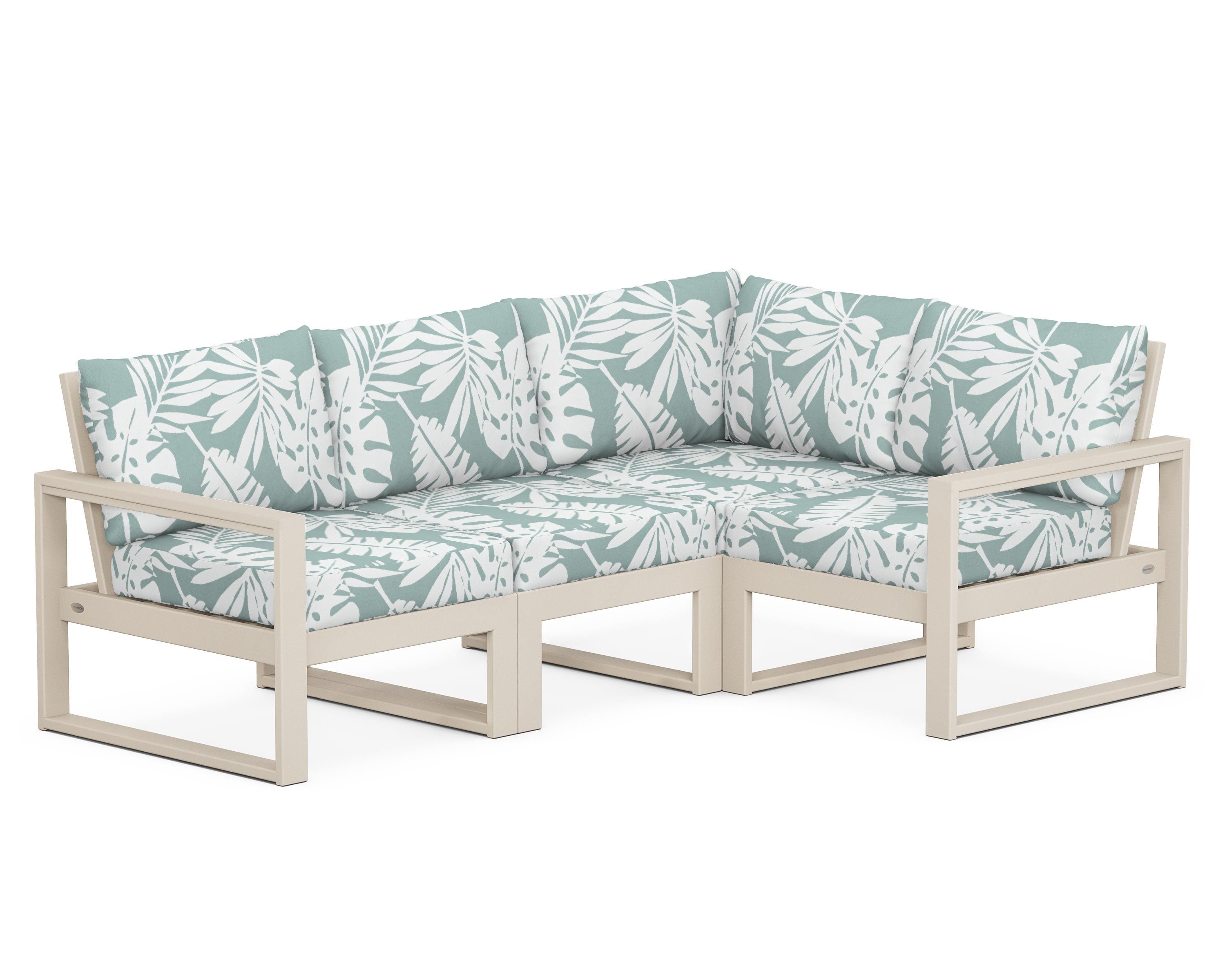 POLYWOOD® EDGE 4-Piece Modular Deep Seating Set in Sand / Leaf Glacier Spa