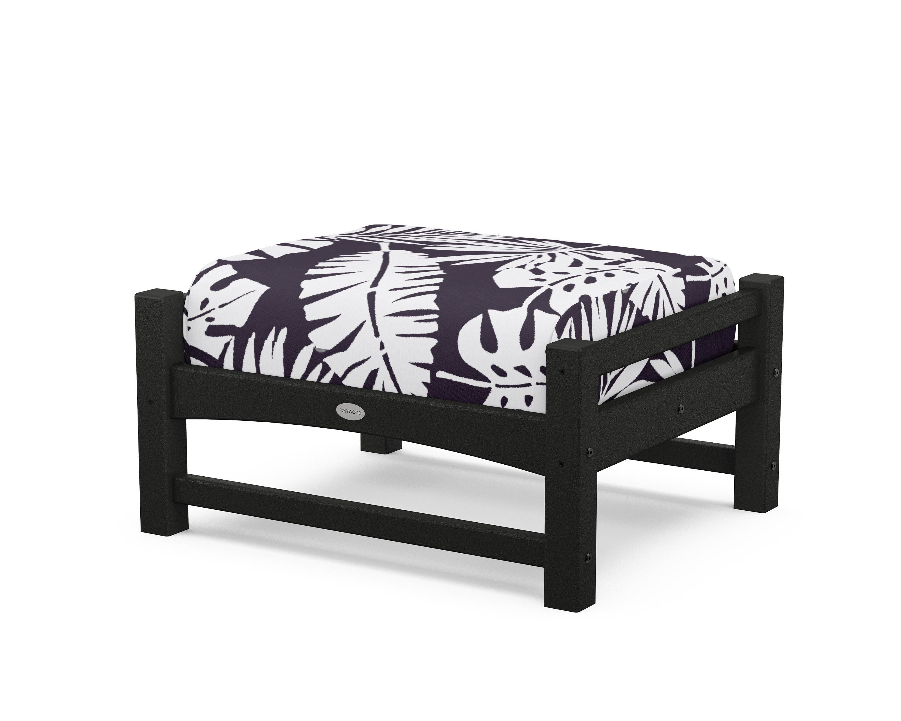POLYWOOD® Club Ottoman in Black / Leaf Navy