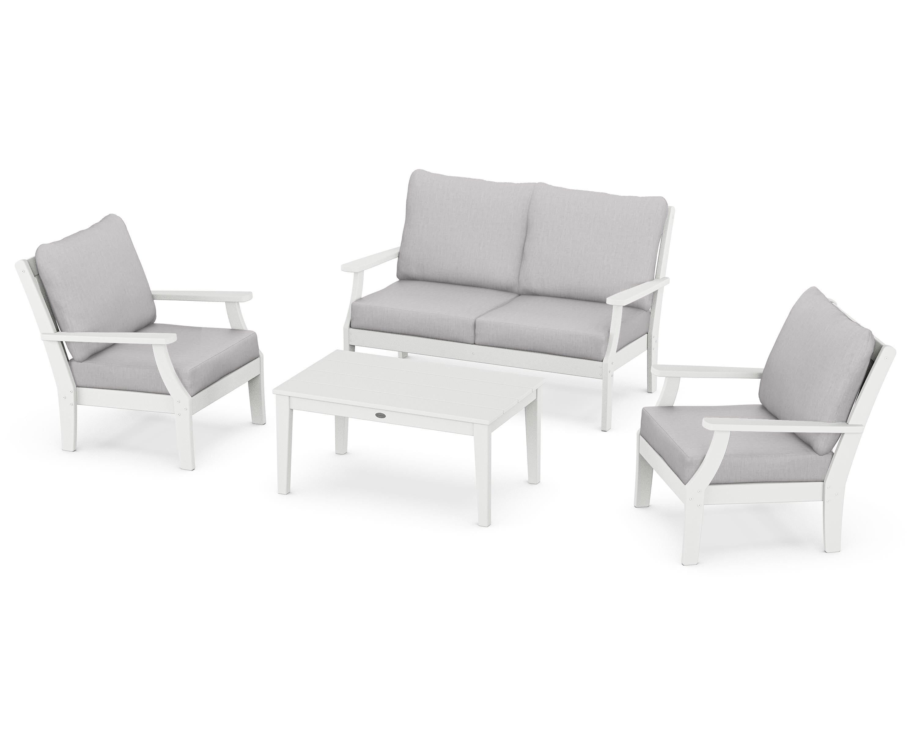 POLYWOOD® Braxton 4-Piece Deep Seating Chair Set in White / Granite