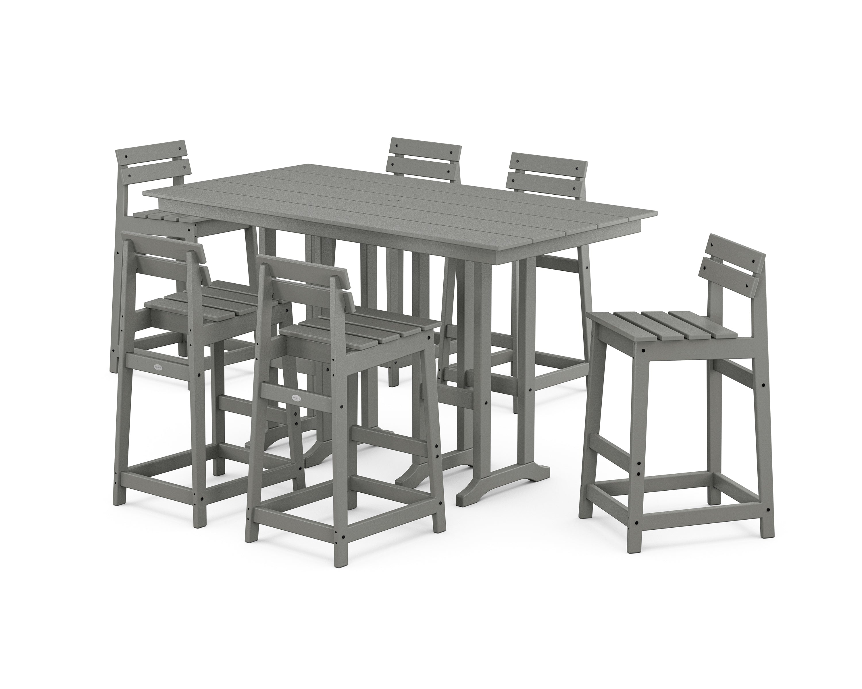 POLYWOOD® Modern Studio Plaza Lowback Bar Chair 7-Piece Set in Slate Grey