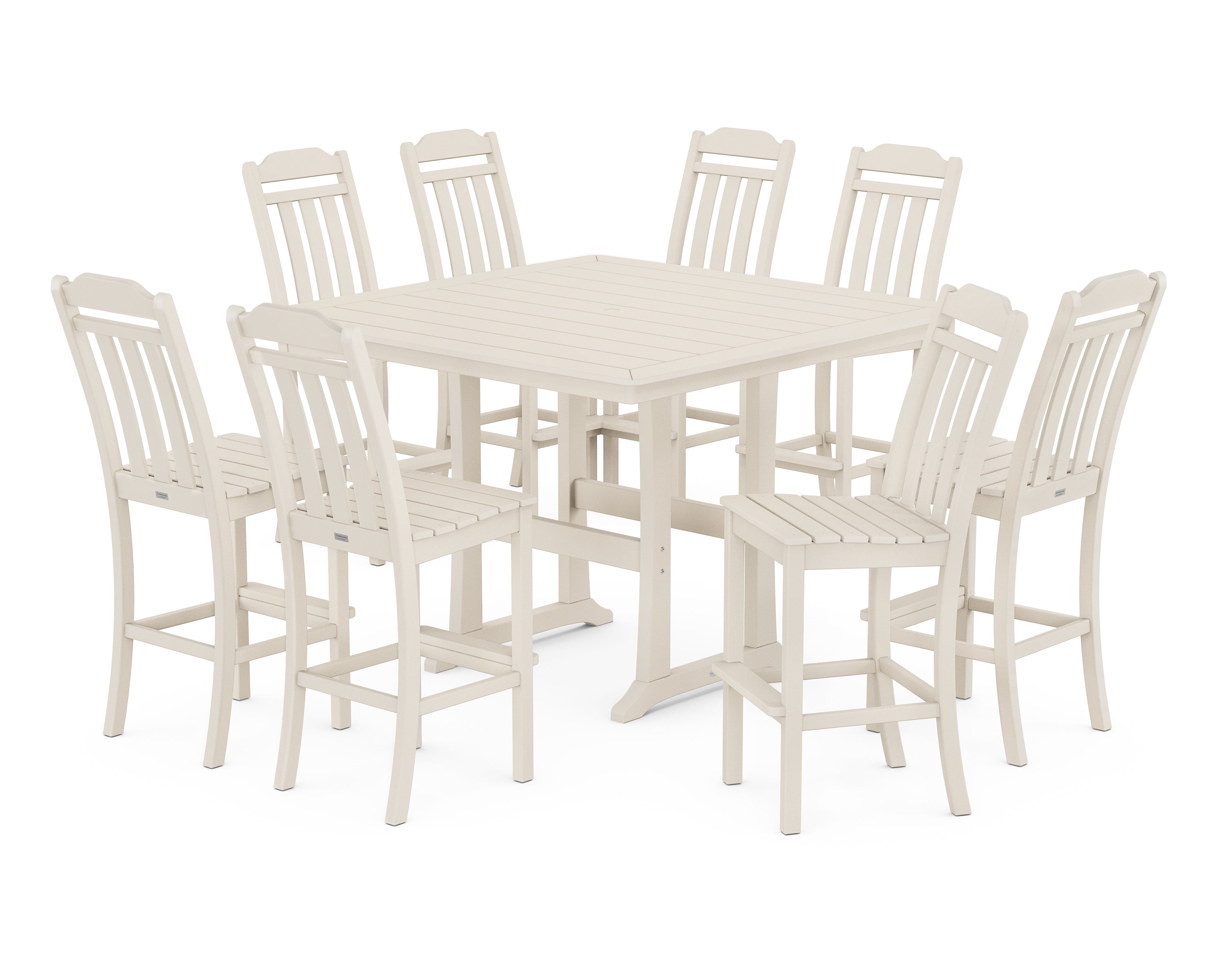 Country Living Cottage 9-Piece Square Side Chair Bar Set with Trestle Legs in Sand