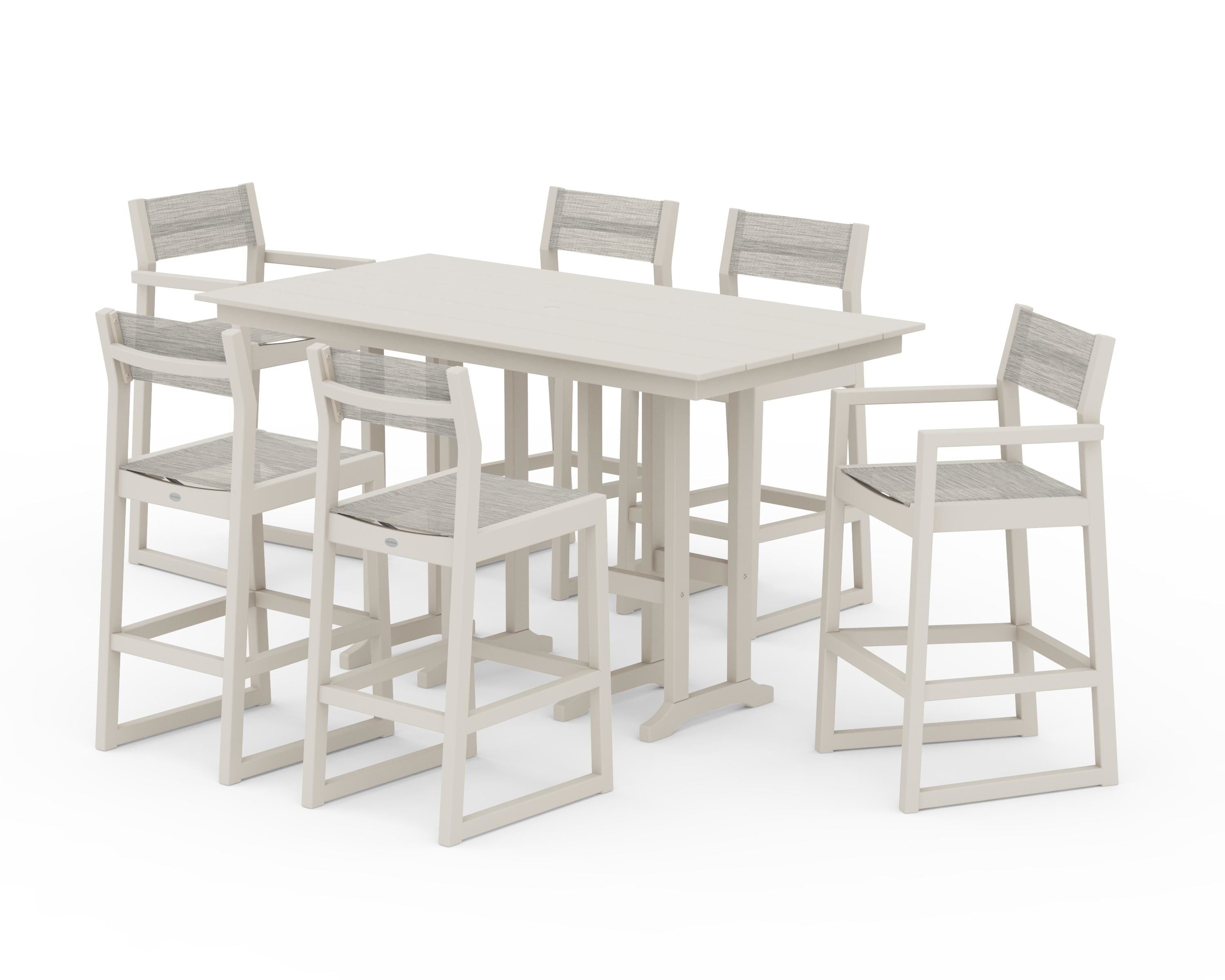 POLYWOOD® EDGE Sling 7-Piece Farmhouse Bar Set in Sand / Birch Sling