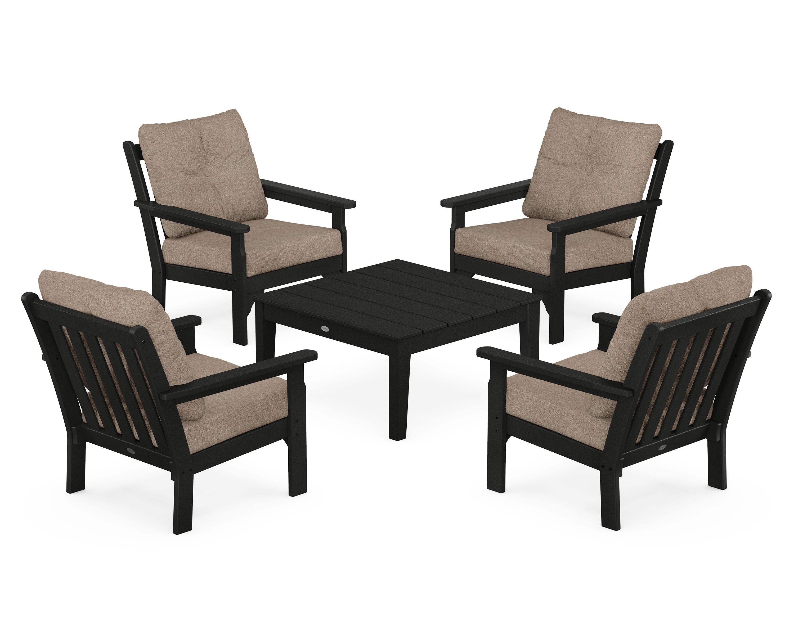 POLYWOOD® Vineyard 5-Piece Deep Seating Conversation Set in Black / Spiced Burlap