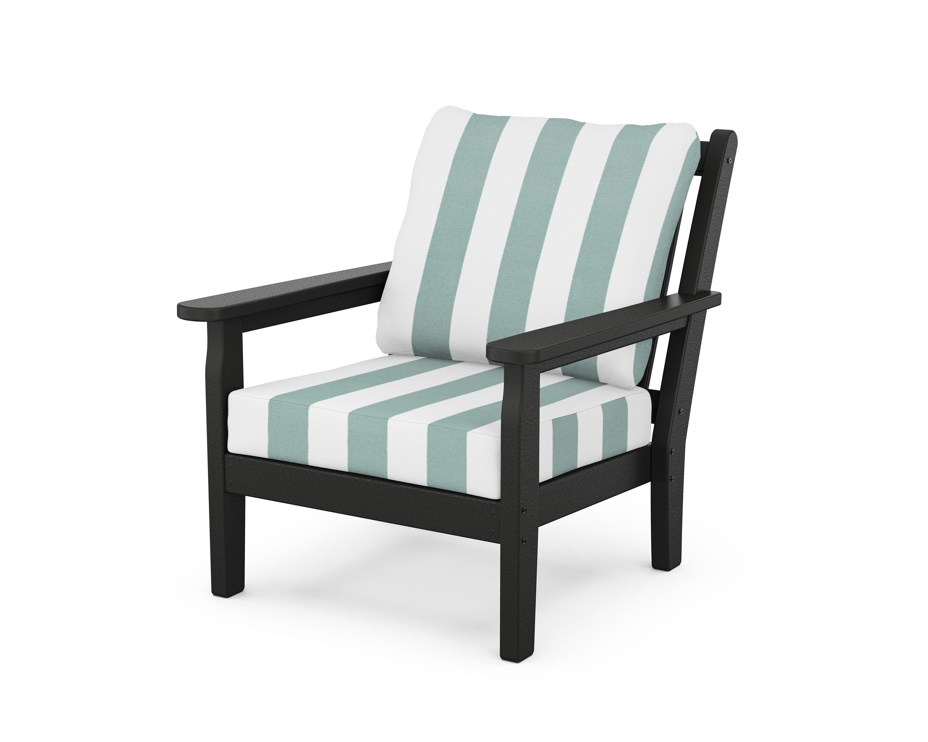 POLYWOOD® Chippendale Deep Seating Chair in Black / Cabana Stripe Glacier Spa
