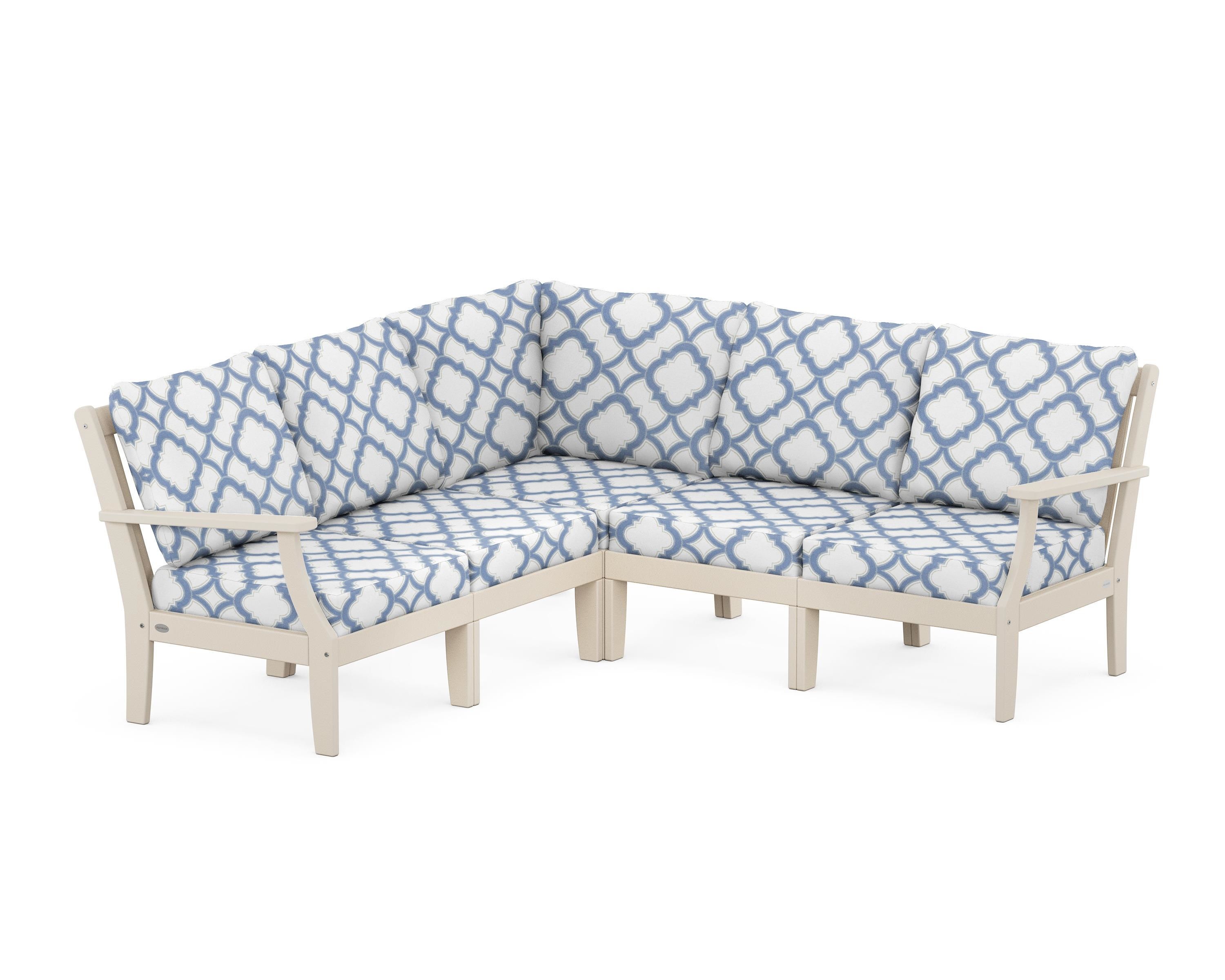 POLYWOOD® Braxton Modular 5-Piece Deep Seating Set in Sand / Trellis Sky Blue