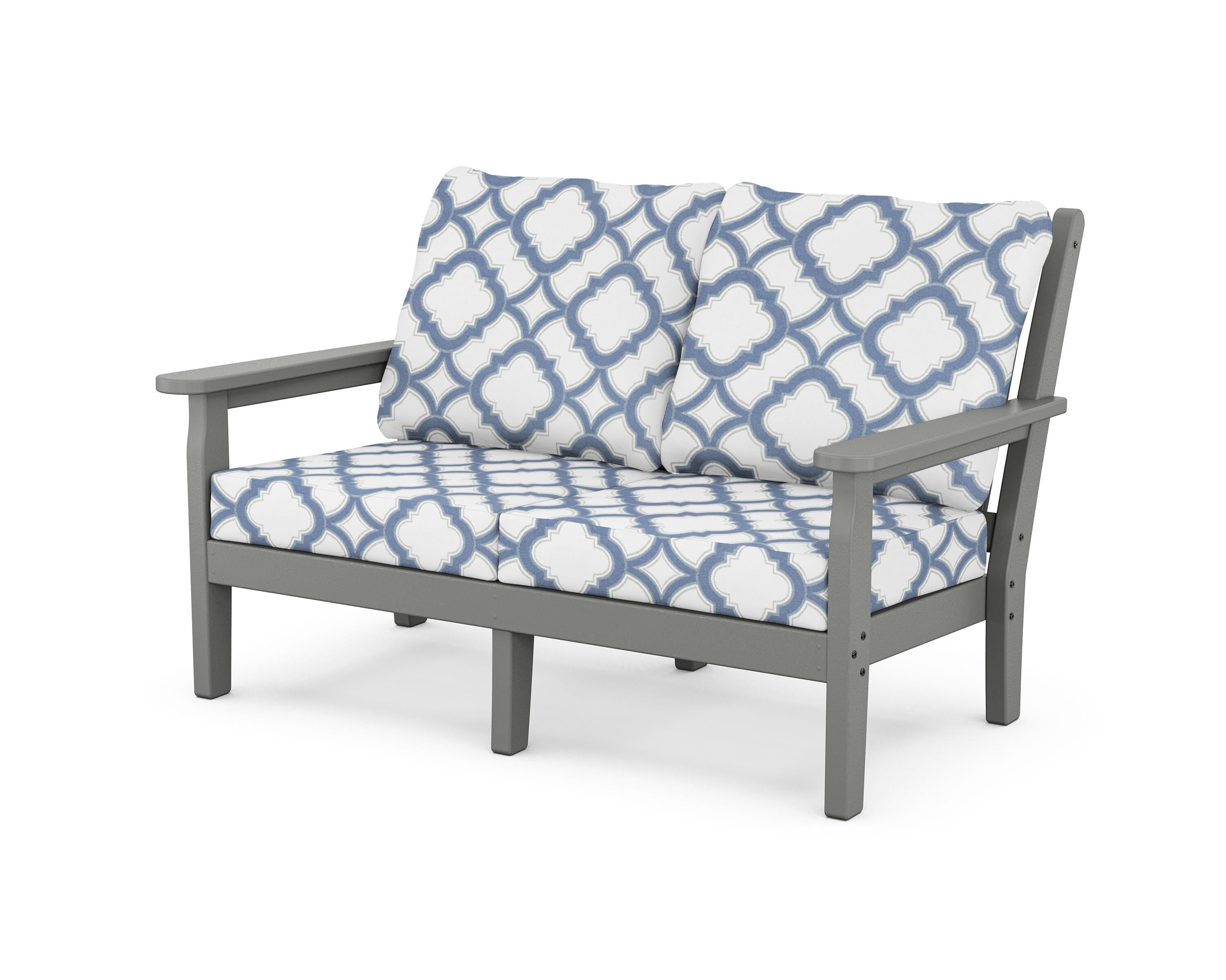 POLYWOOD® Chippendale Deep Seating Loveseat in Slate Grey / Trellis Sky Blue