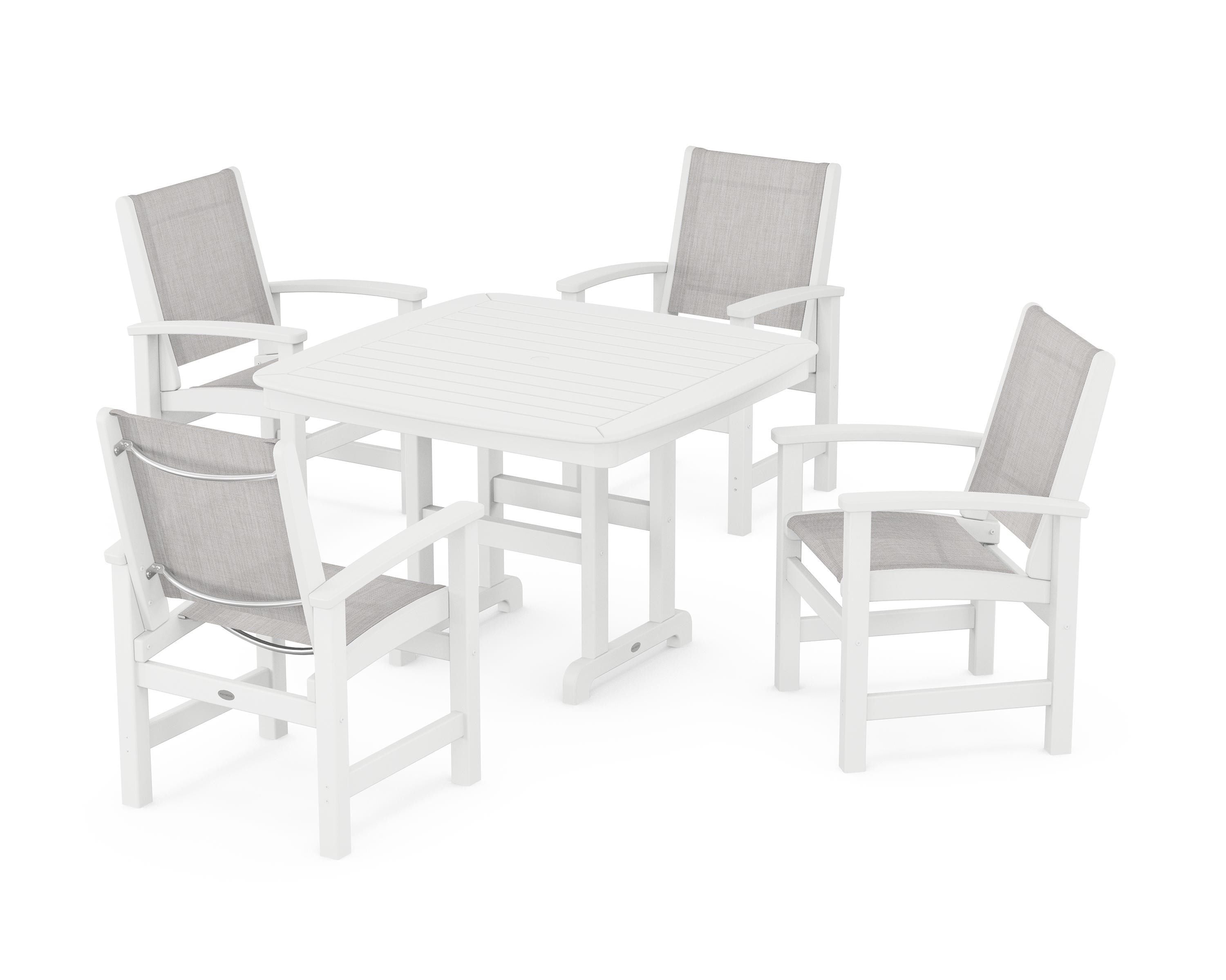 POLYWOOD® Coastal 5-Piece Dining Set in White / Parchment Sling