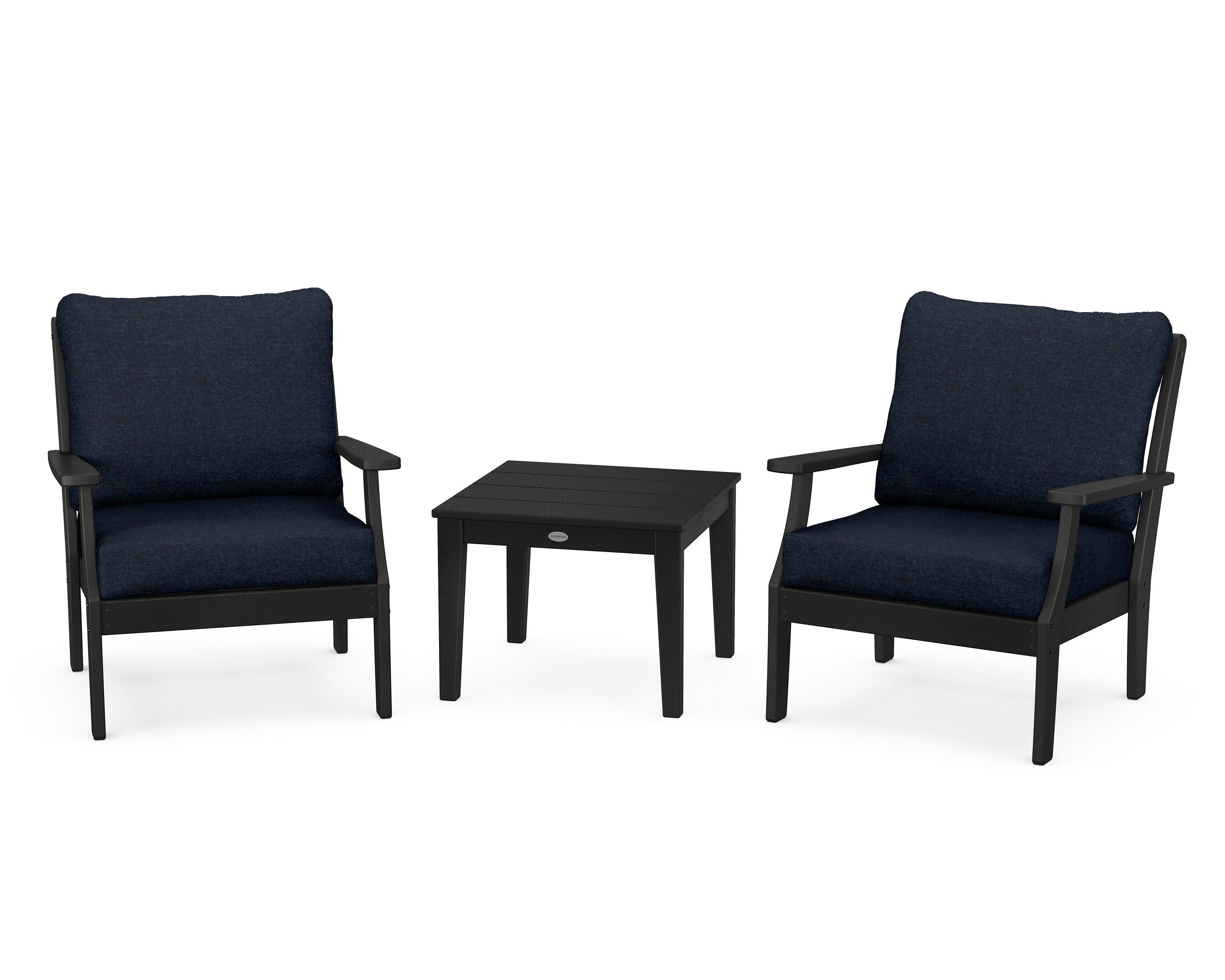 POLYWOOD® Braxton 3-Piece Deep Seating Set in Black / Marine Indigo