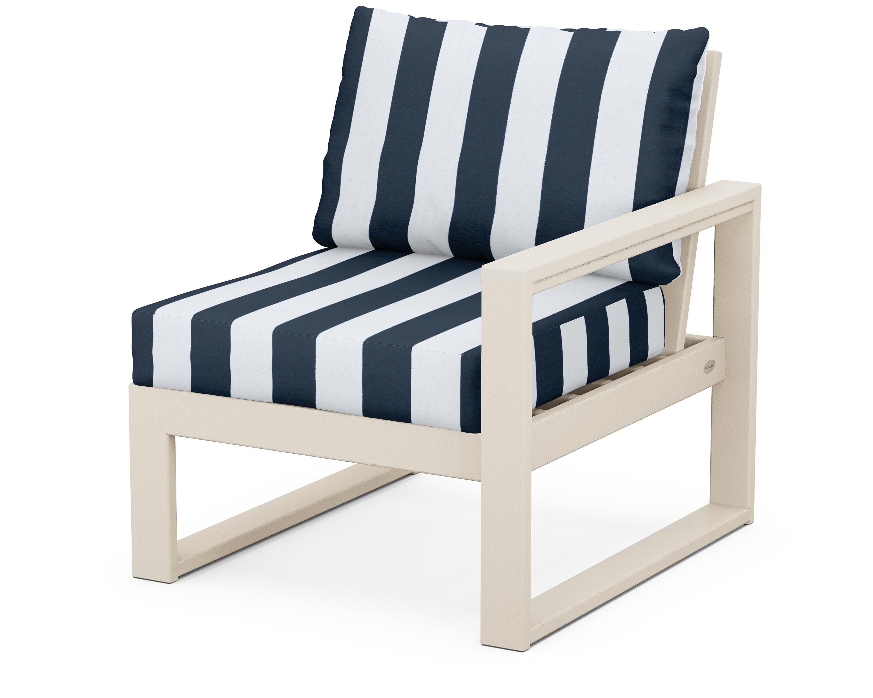 POLYWOOD® EDGE Modular Right Arm Chair in Sand / Cabana Stripe Marine Indigo