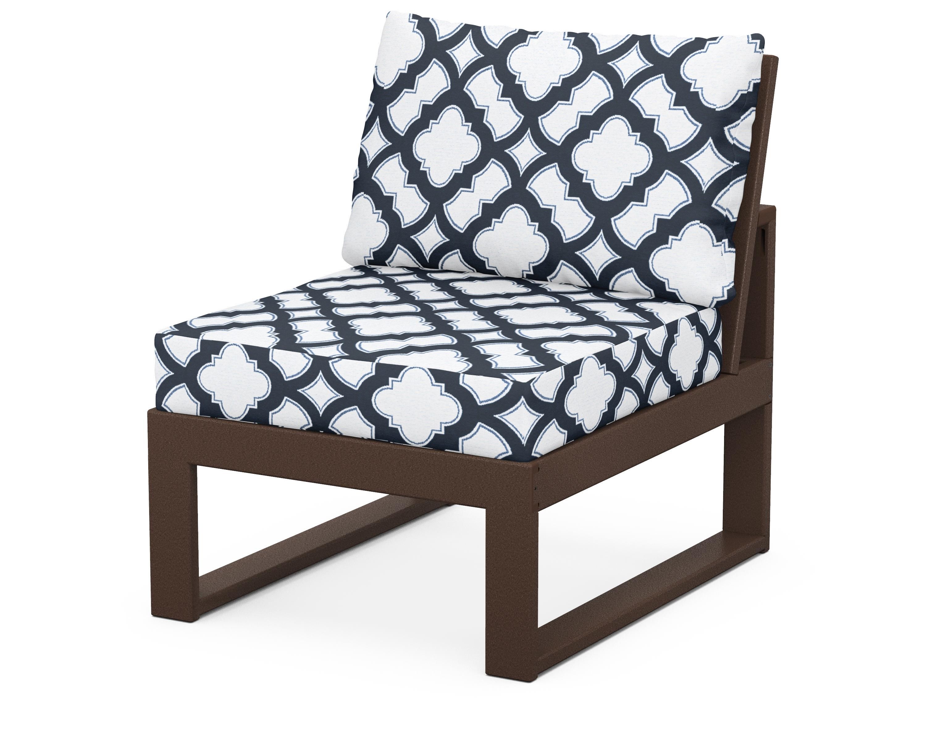 Unbranded Modular Armless Chair in Mahogany / Trellis Marine Indigo