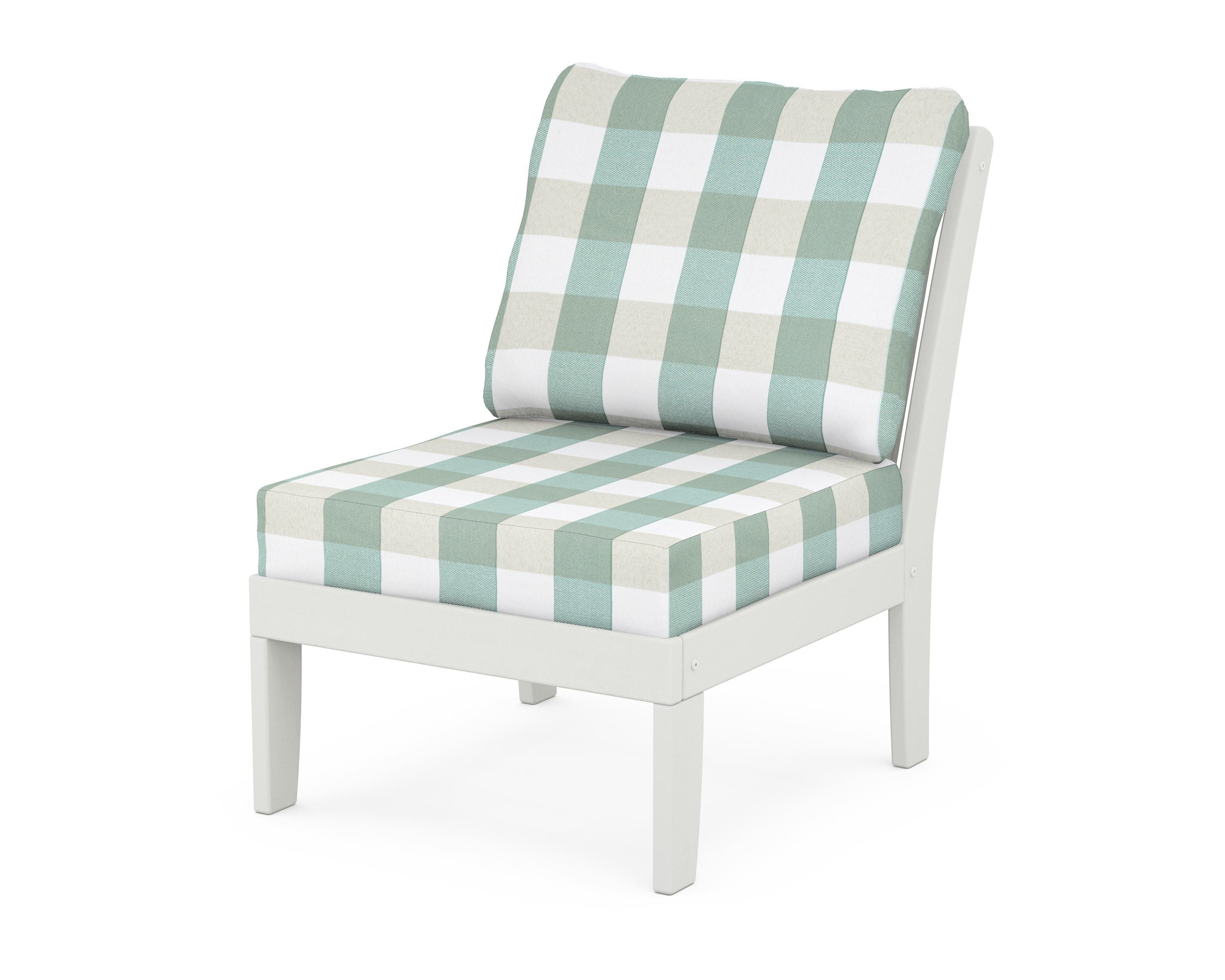 POLYWOOD® Braxton Modular Armless Chair in Vintage White / Buffalo Plaid Glacier Spa