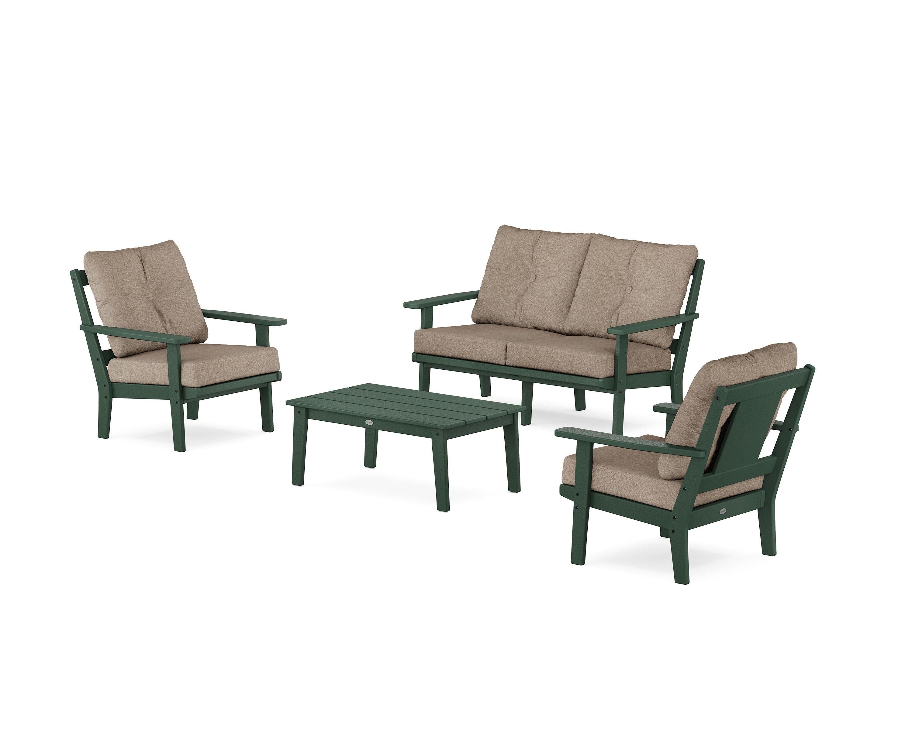POLYWOOD® Prairie 4-Piece Deep Seating Set with Loveseat in Green / Spiced Burlap