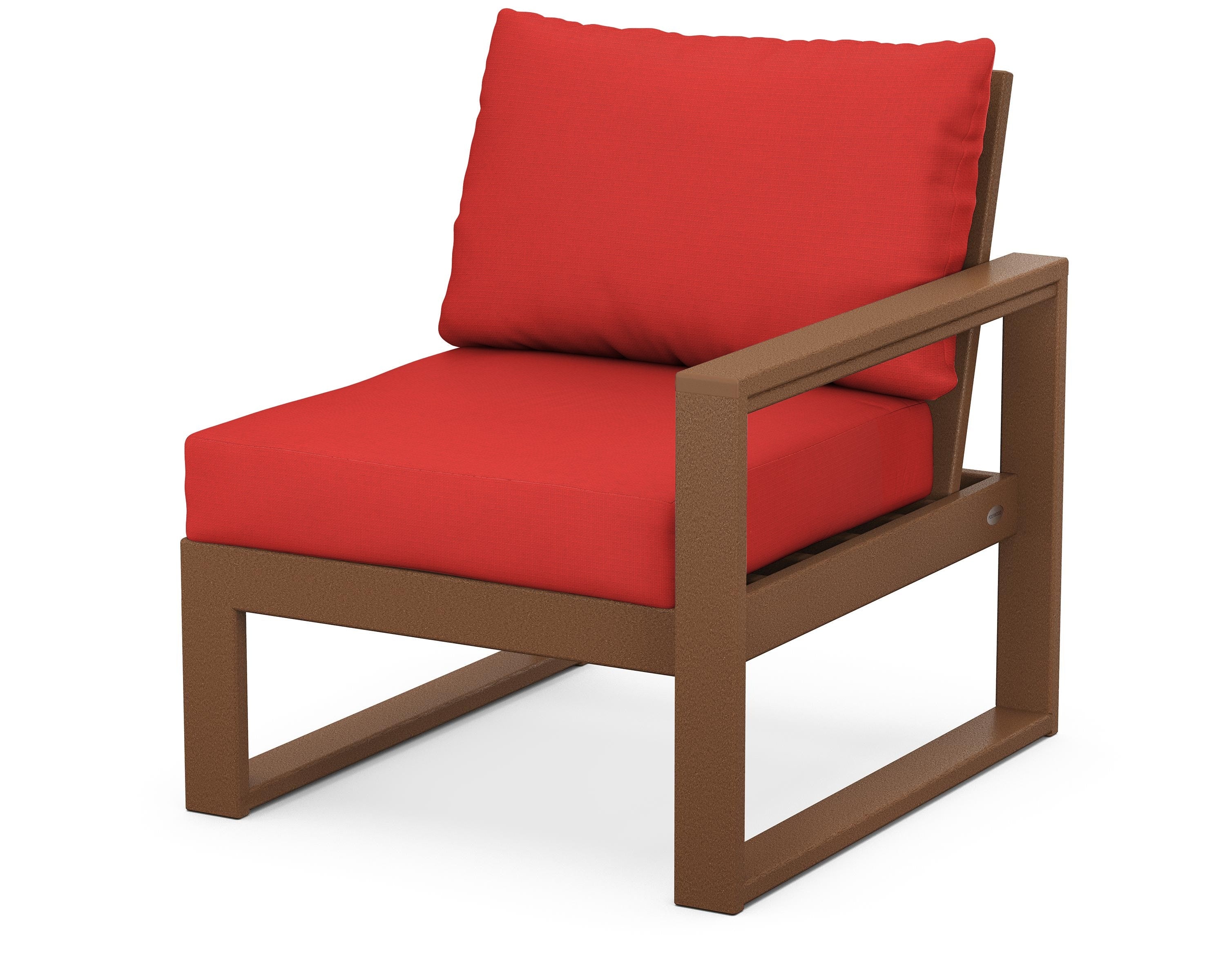 POLYWOOD® EDGE Modular Right Arm Chair in Teak / Crimson Linen