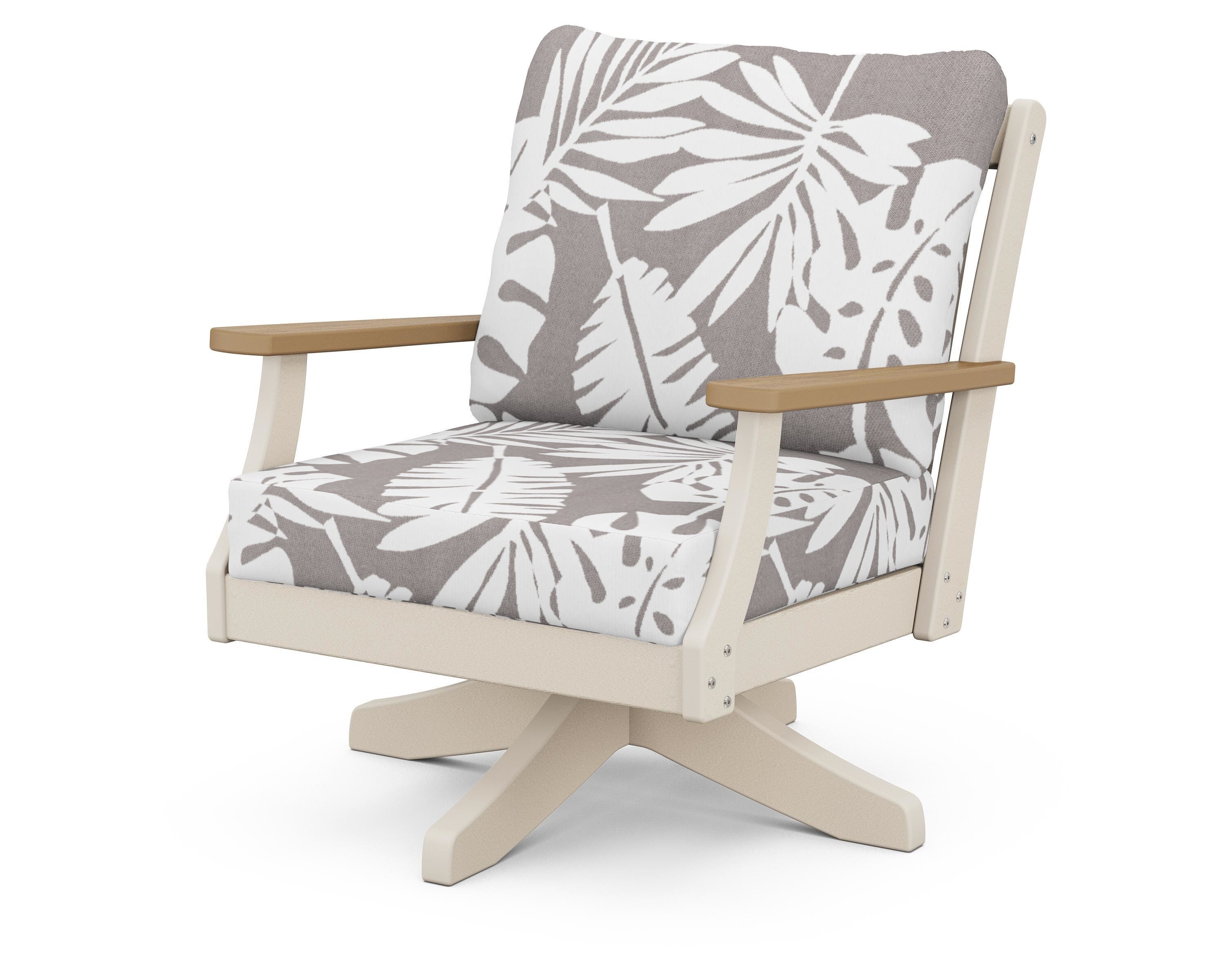 POLYWOOD® Braxton Deep Seating Swivel Chair in Sand / Natural / Leaf Grey Mist