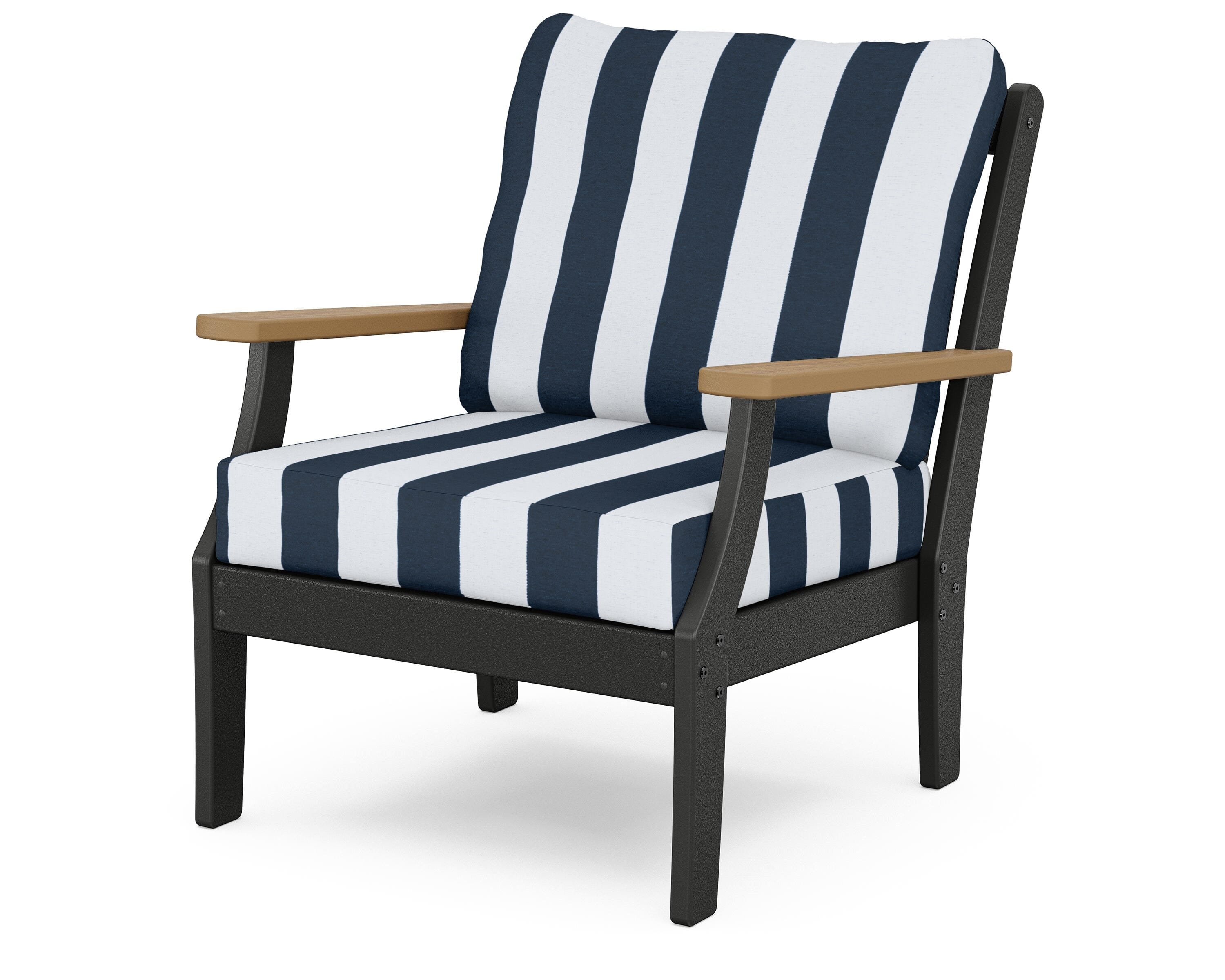 POLYWOOD® Braxton Deep Seating Chair in Black / Natural / Cabana Stripe Marine Indigo