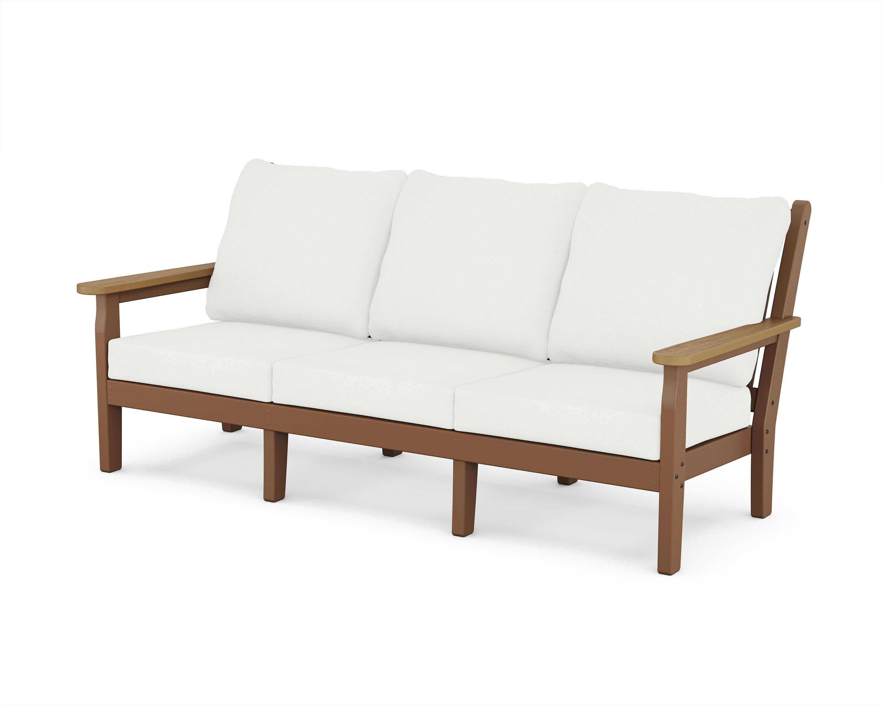 POLYWOOD® Chippendale Deep Seating Sofa in Teak / Natural / Natural Linen