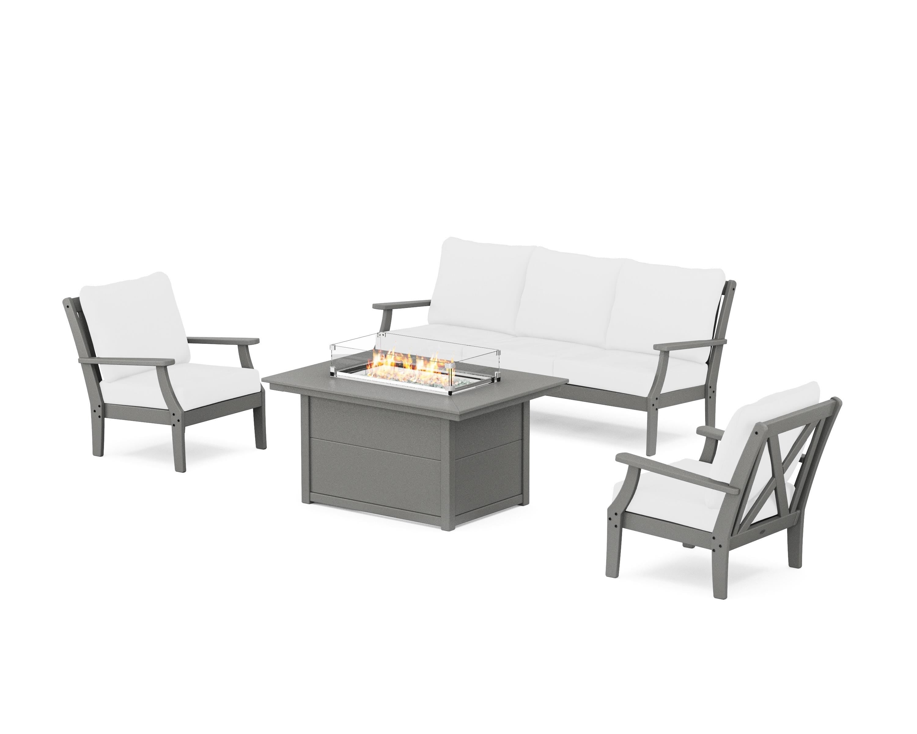POLYWOOD® Braxton Deep Seating Fire Pit Table Set in Slate Grey / Natural