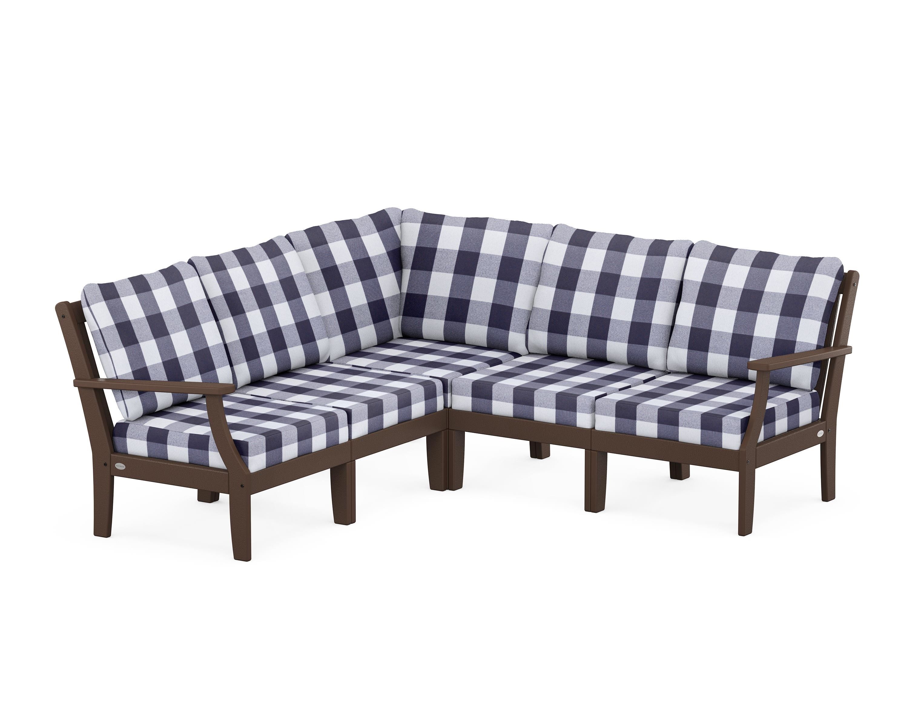 POLYWOOD® Braxton Modular 5-Piece Deep Seating Set in Mahogany / Buffalo Plaid Navy