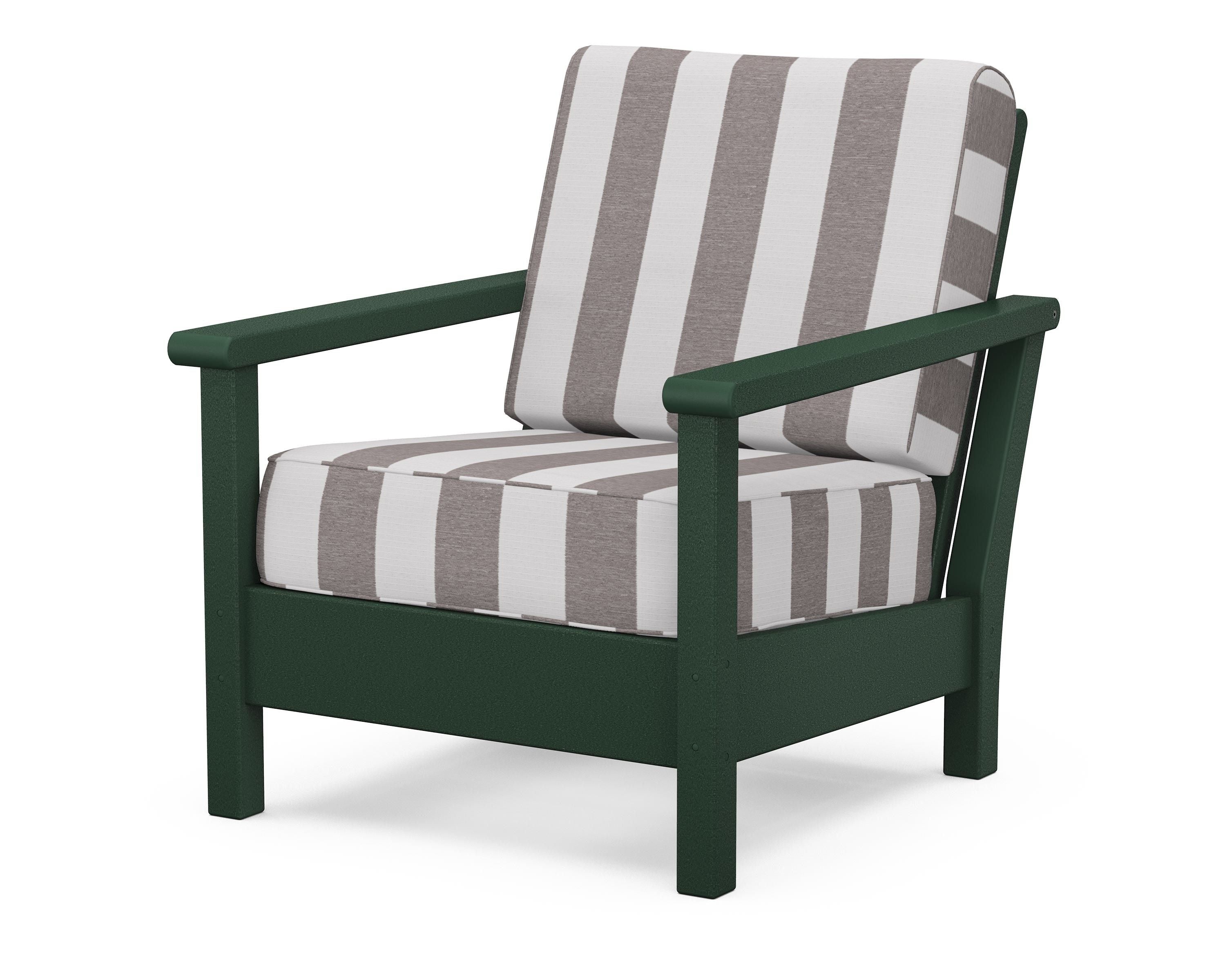 POLYWOOD® Harbour Deep Seating Chair in Green / Cabana Stripe Grey Mist