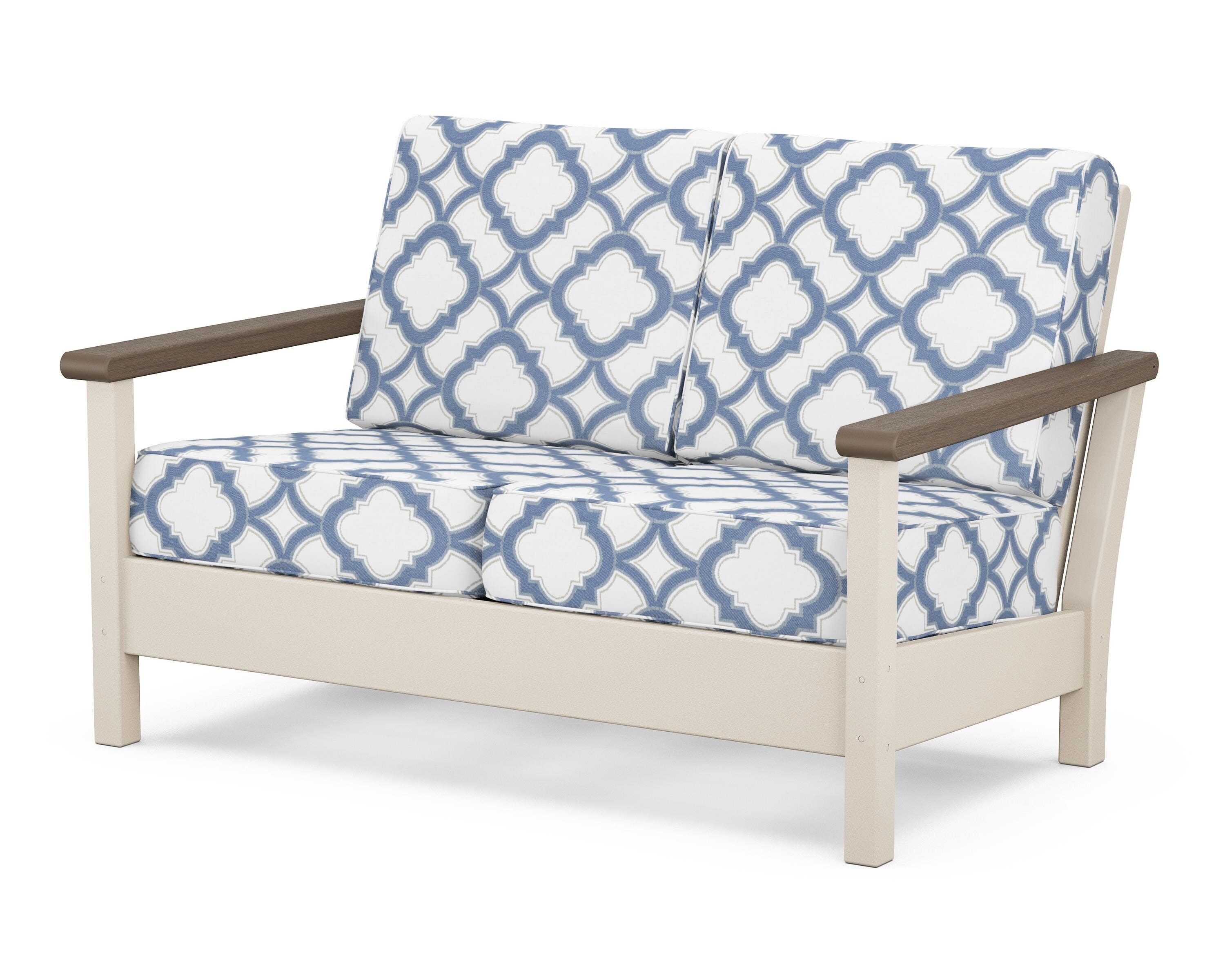 POLYWOOD® Harbour Deep Seating Loveseat in Sand / Kona / Trellis Sky Blue