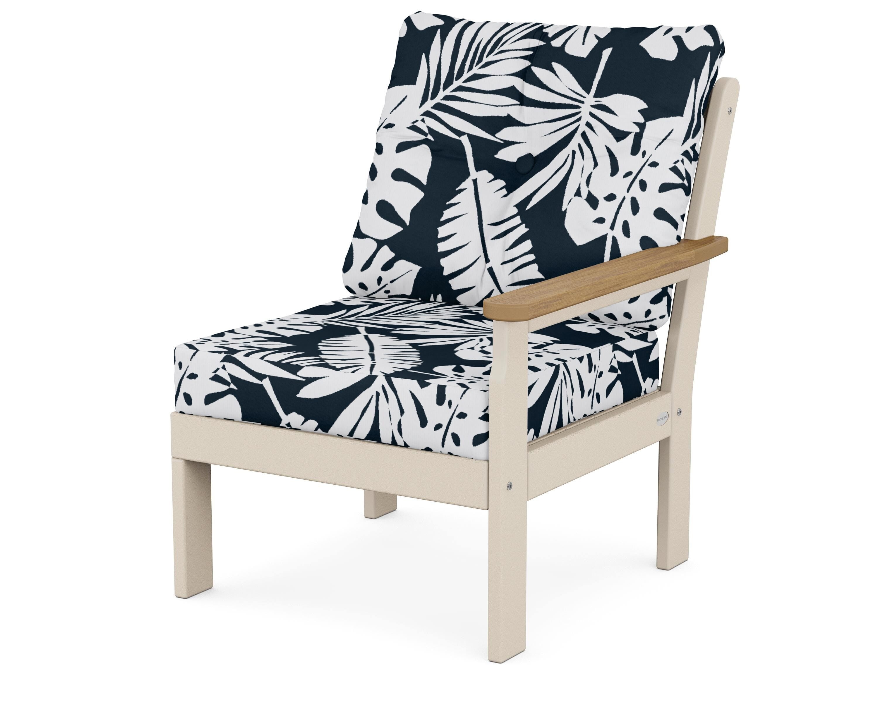 POLYWOOD® Vineyard Modular Right Arm Chair in Sand / Natural / Leaf Marine Indigo
