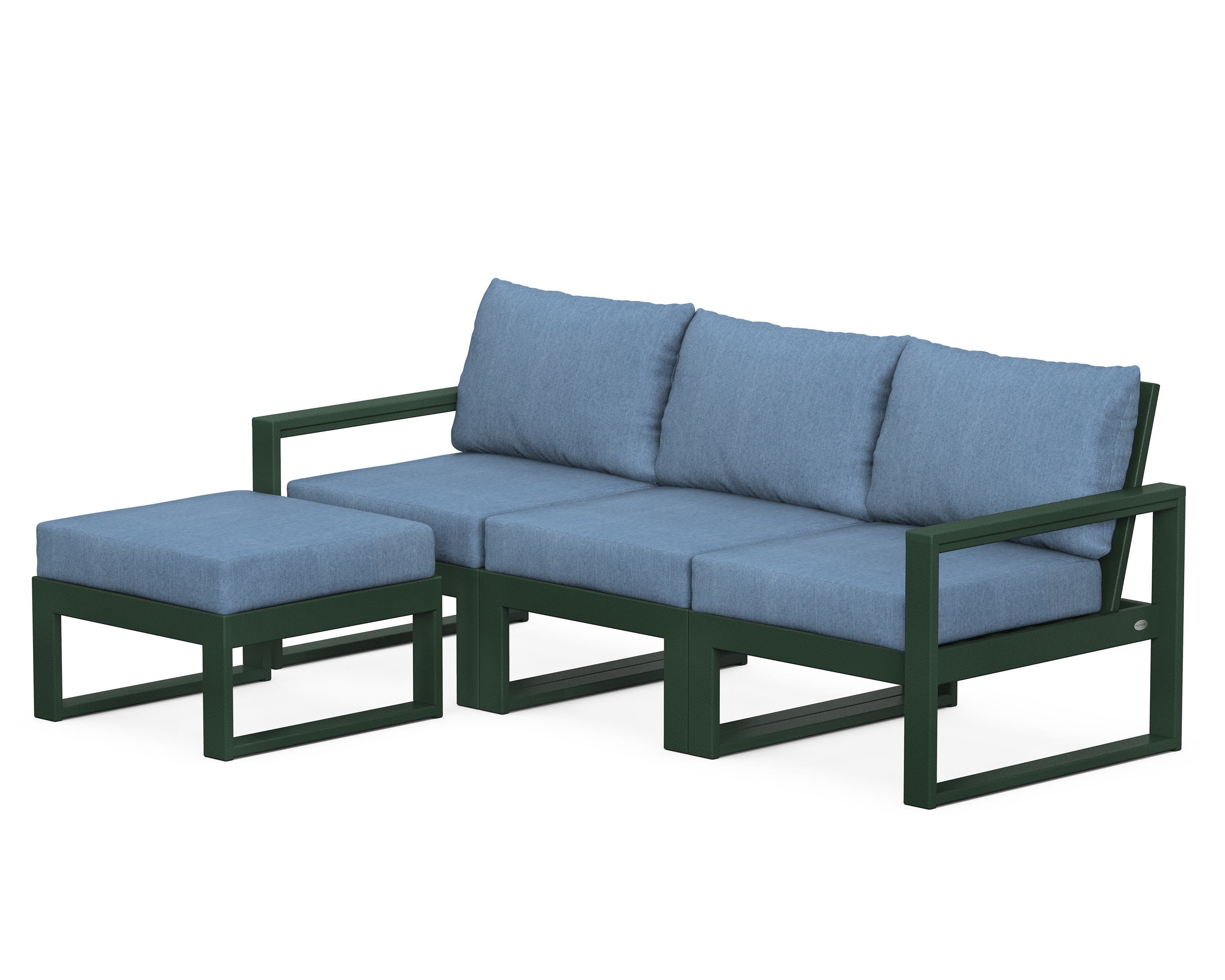 POLYWOOD® EDGE 4-Piece Modular Deep Seating Set with Ottoman in Green / Sky Blue
