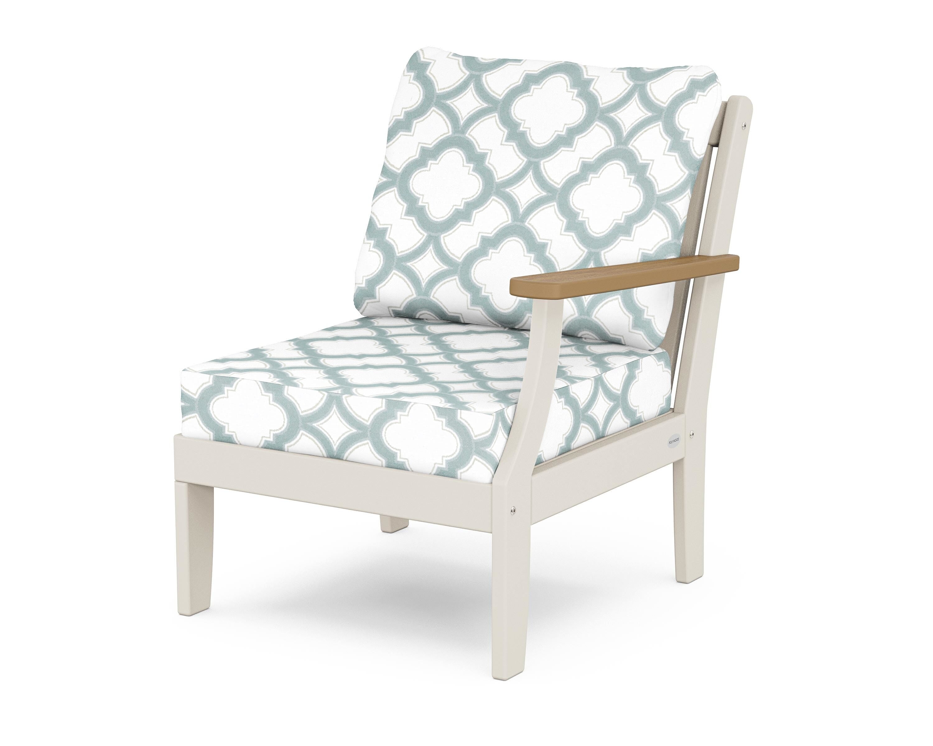 POLYWOOD® Braxton Modular Right Arm Chair in Sand / Natural / Trellis Glacier Spa